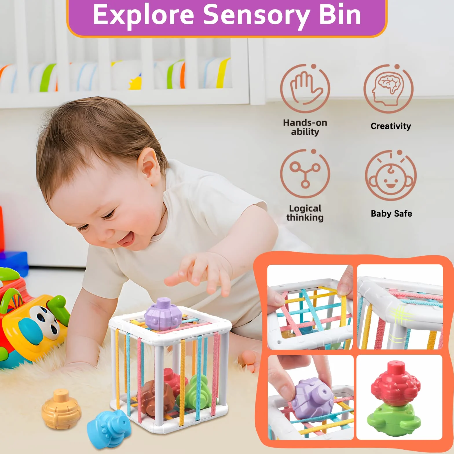 Weilim Cube d'Activité Montessori 6 en 1, Jouets Sensoriels pour Bébé 6-12 Mois