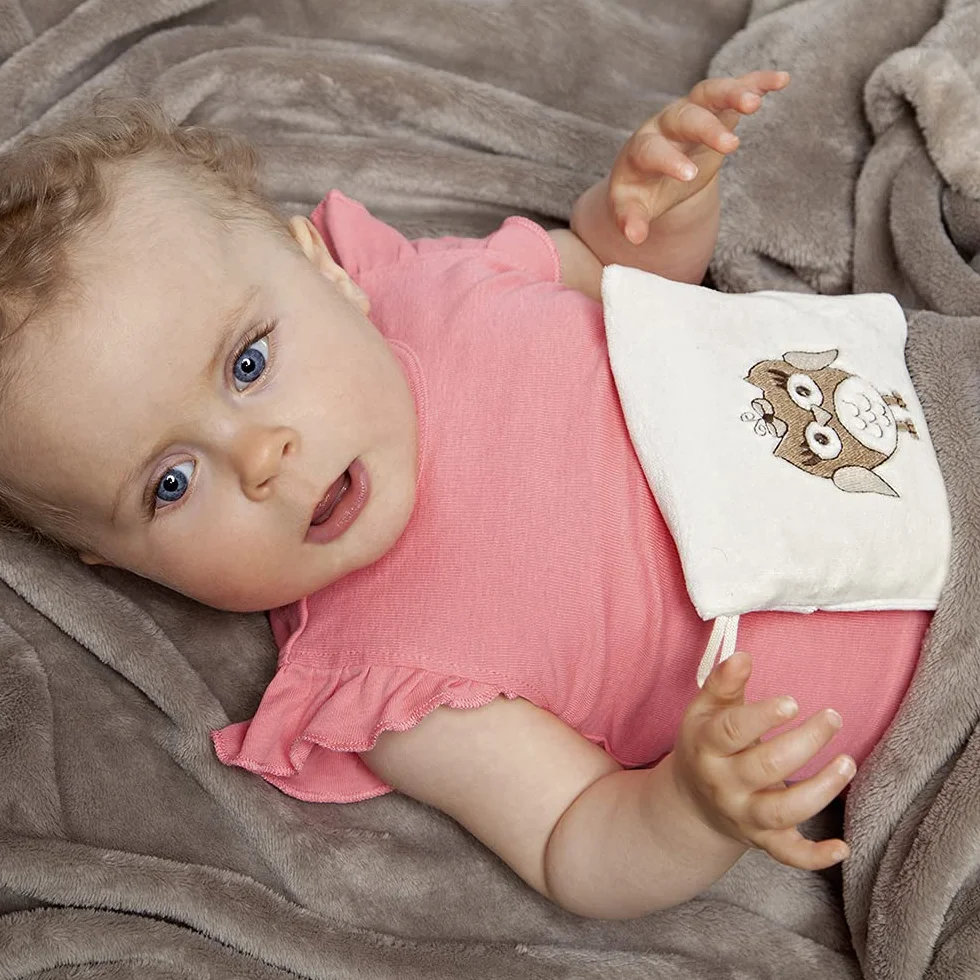 GRÜNSPECHT 603-V2 Coussin Chauffant en graines de Lin Bio avec Housse Lavable pour bébés, Chouette