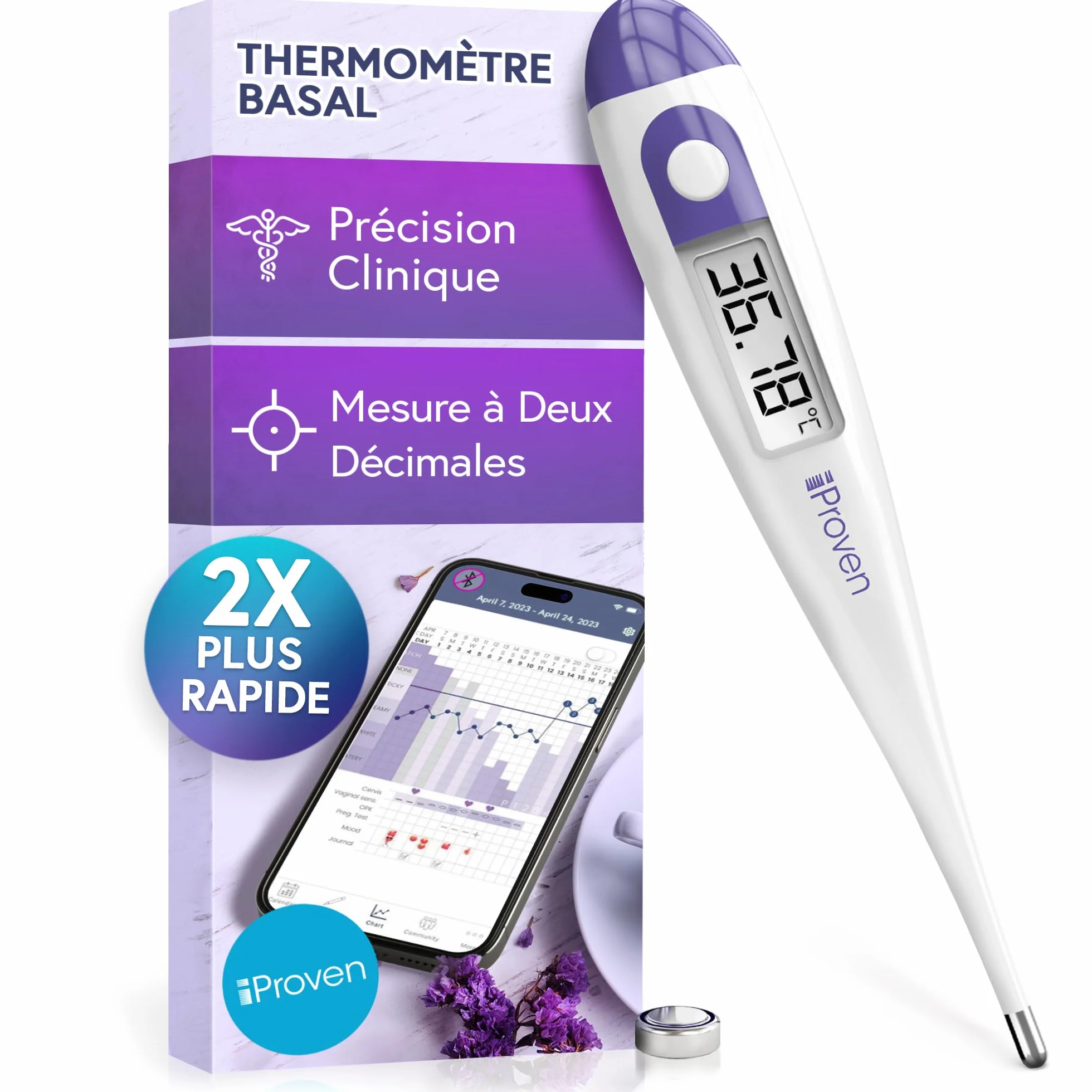 Thermomètre basal ovulation iProven double décimale lecture rapide 60 s fonction mémoire BBT précis