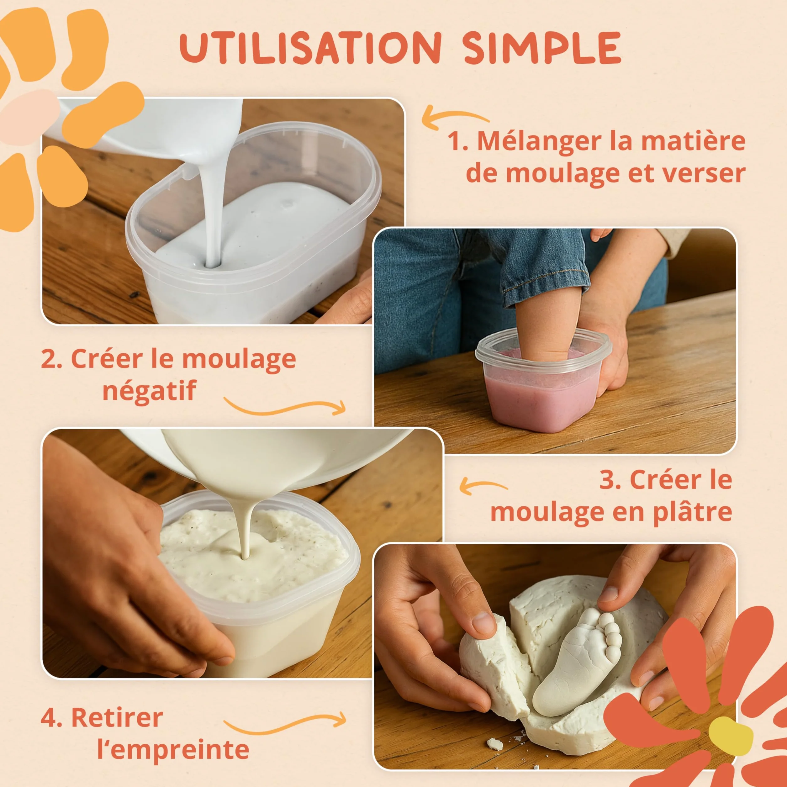 Kit d’Empreintes Bébé en Plâtre – Coffret Premium Souvenir – Cadeau de Naissance avec Plâtre et Guides