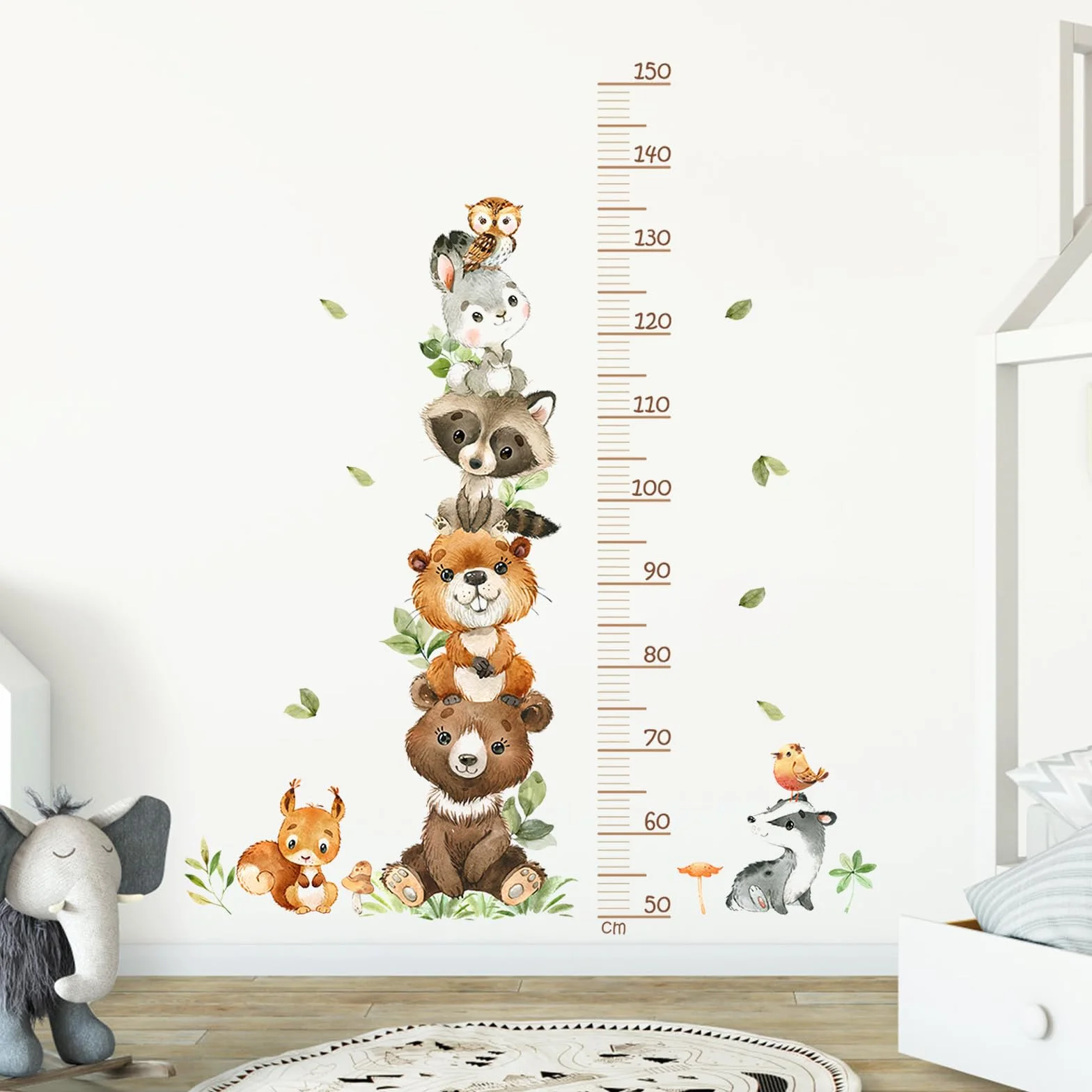 Toise Murale Enfant 50-150 cm - Tableau de Hauteur Animaux de la Forêt - Stickers Muraux pour Crèche
