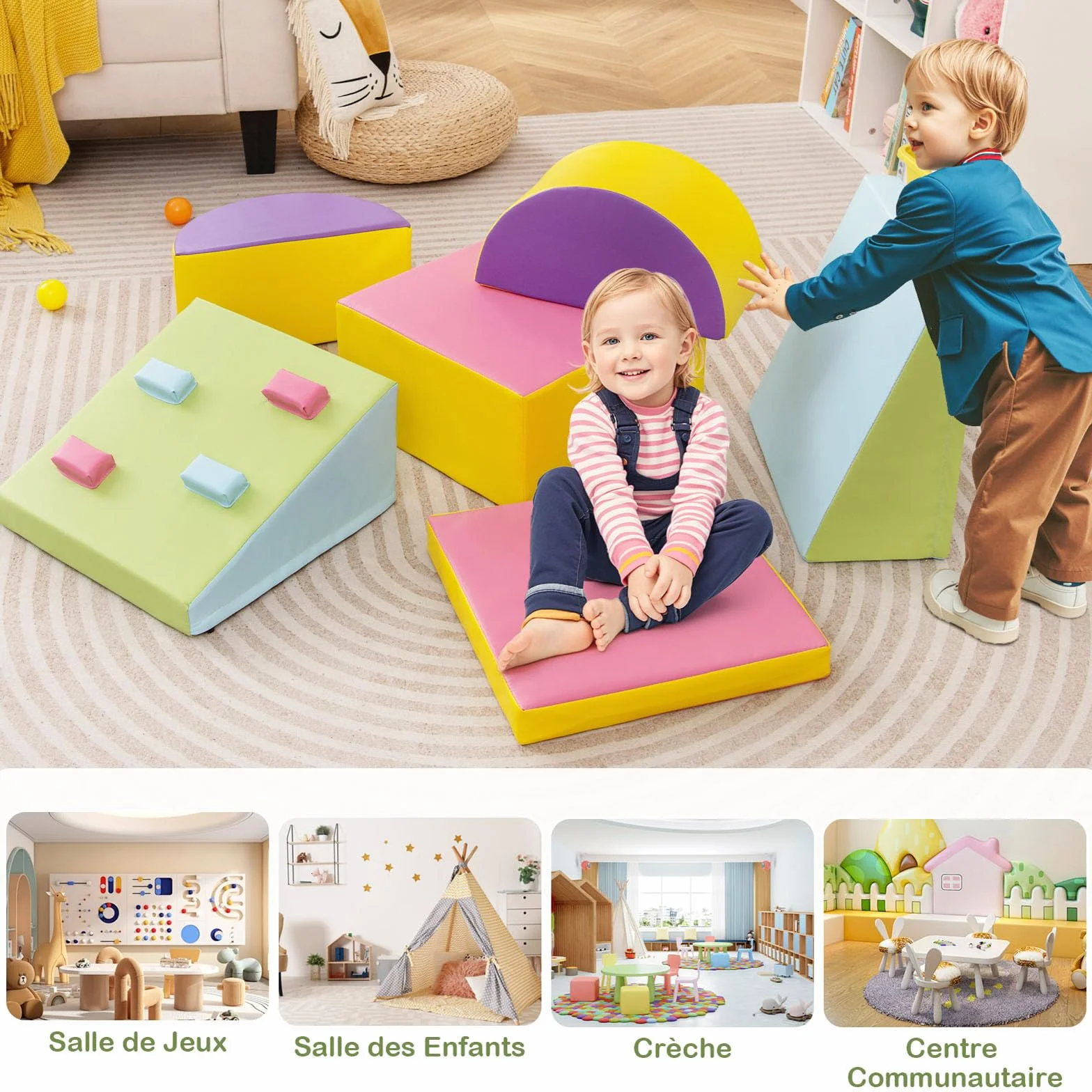 GOPLUS Parcours Motricité Bébé en Mousse EPE, Module Motricité Bébé Différentes Formes & Couleurs, Jouet Montessorri 1 Ans+