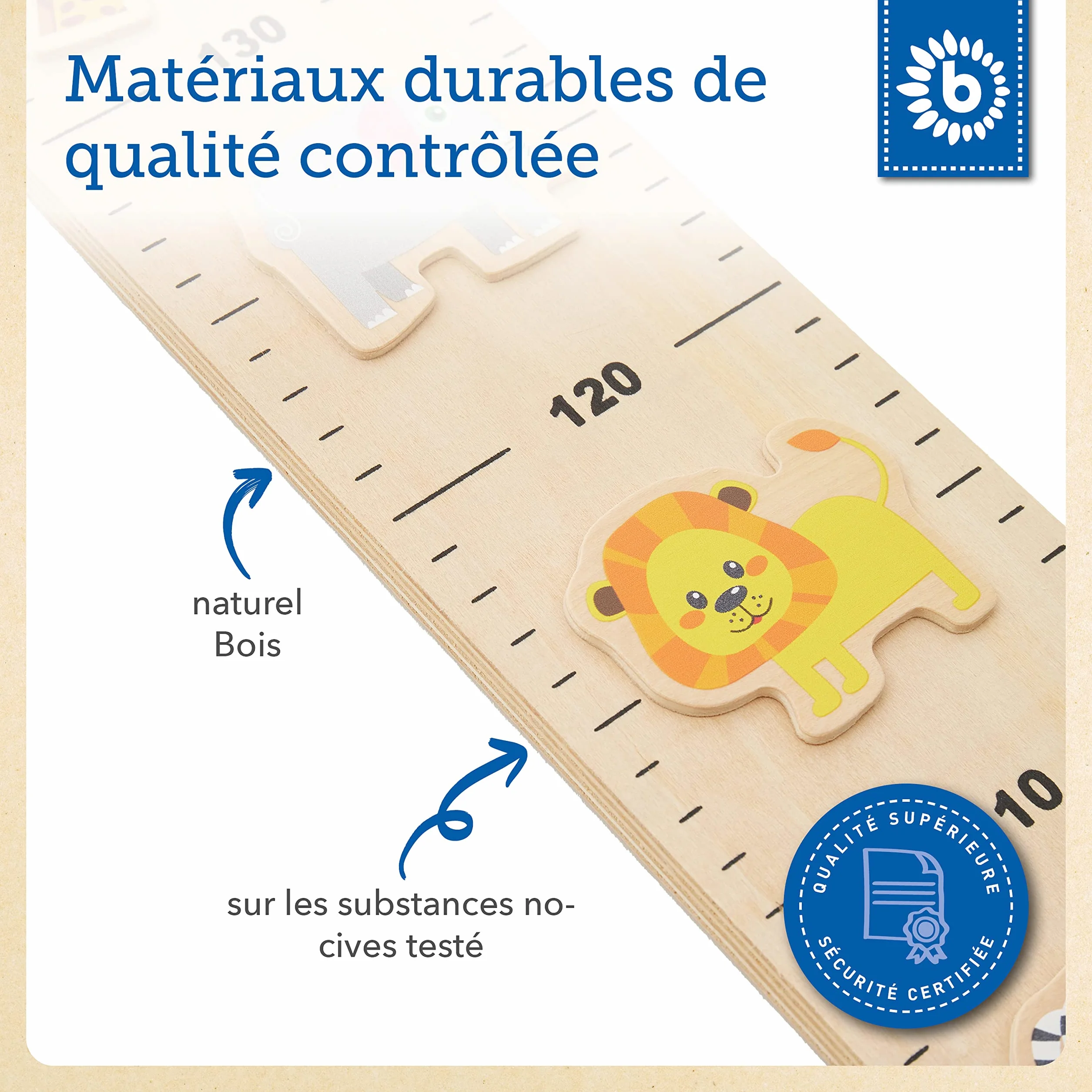 Bieco Toise Murale Enfant Bois Zoo échelle 0,65-1,5m Décoration Chambre Enfant