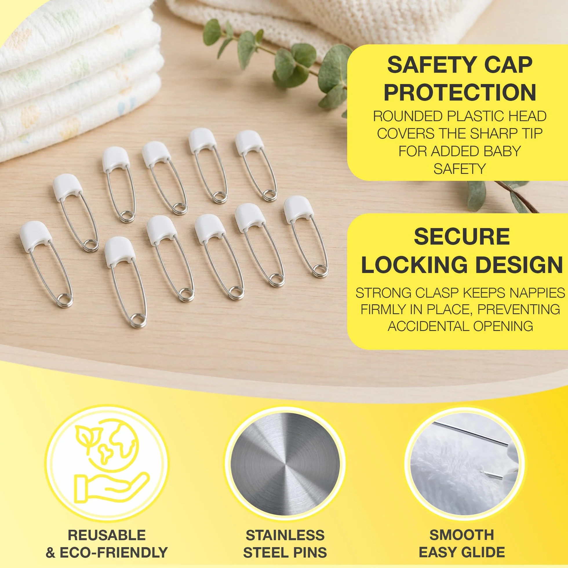 Épingles à nourrice en plastique 5,6 cm pour couches bébé, attaches de sécurité durables