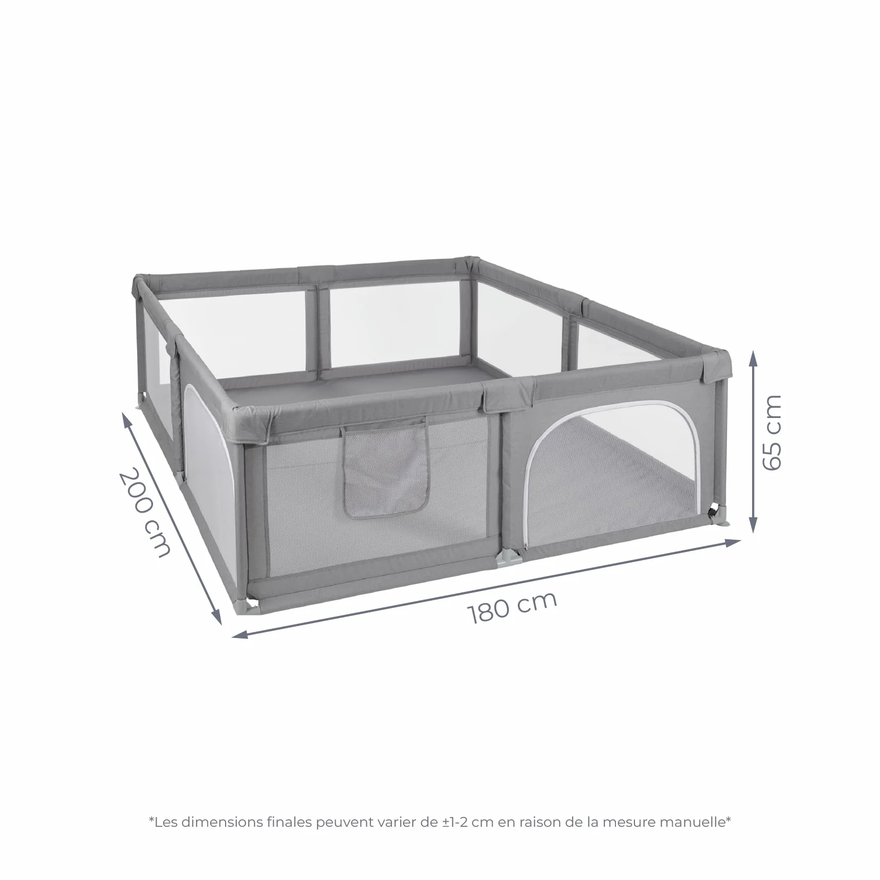 Parc de jeux OXFORD XXL 200x180 pliable pour bébé avec ouvertures zippées et fenêtres en filet
