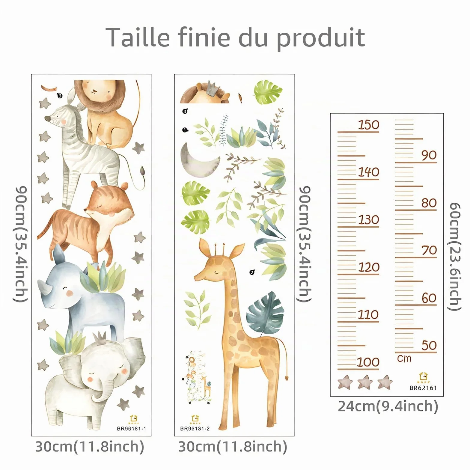 Sticker mural toise de mesure enfants 50-150 cm animaux forêt