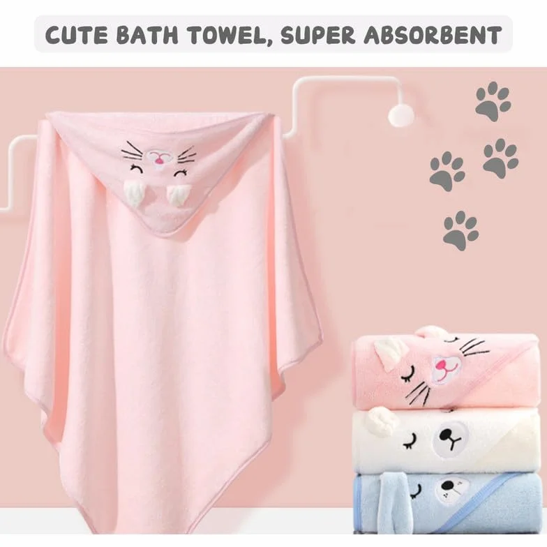 Serviette de Bain avec Capuche Bébé 80x80 cm Super Absorbante Nouveau-né Rose