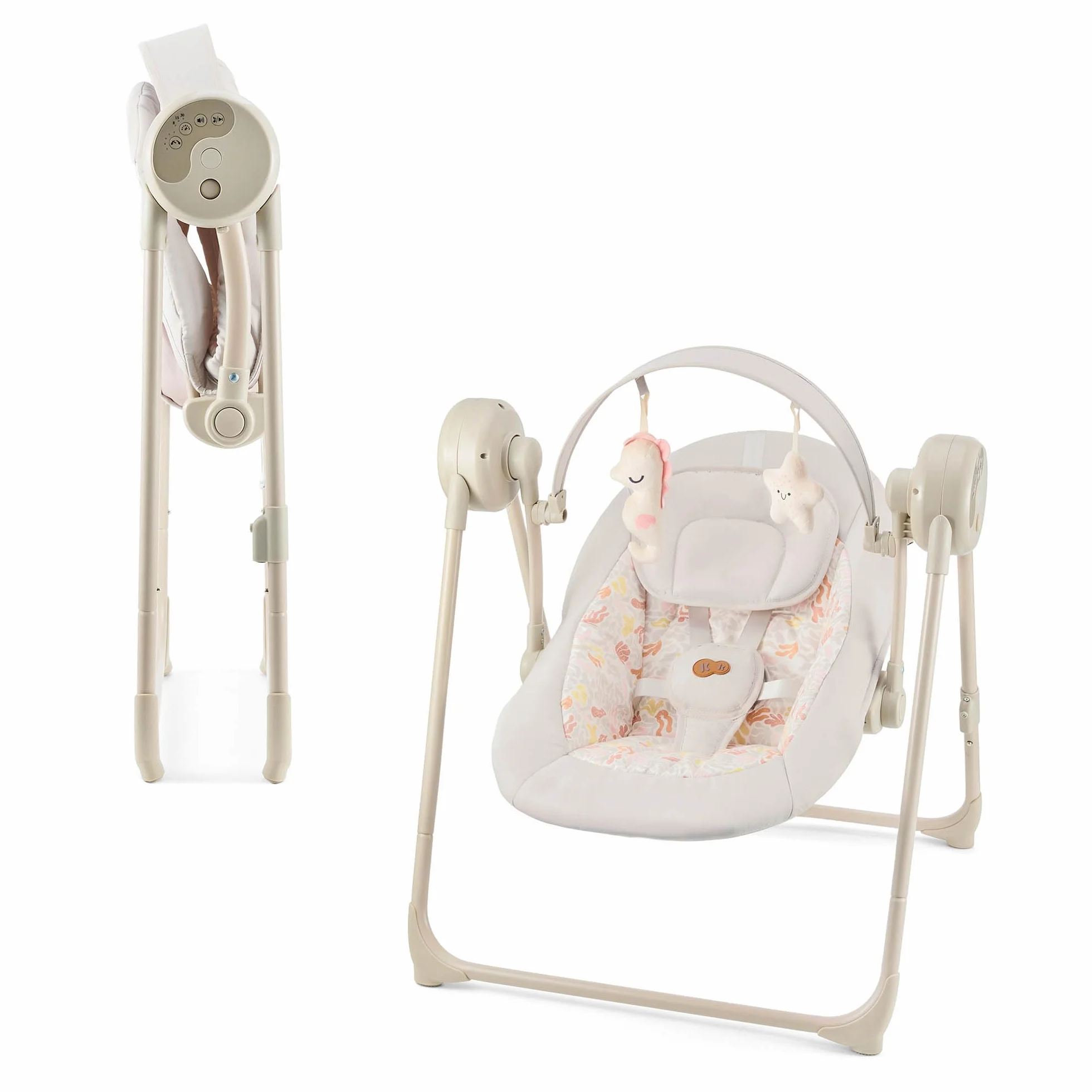 Kinderkraft SWINGEE Transat bébé balancelle dossier réglable 8 mélodies apaisantes berceau pliable Beige
