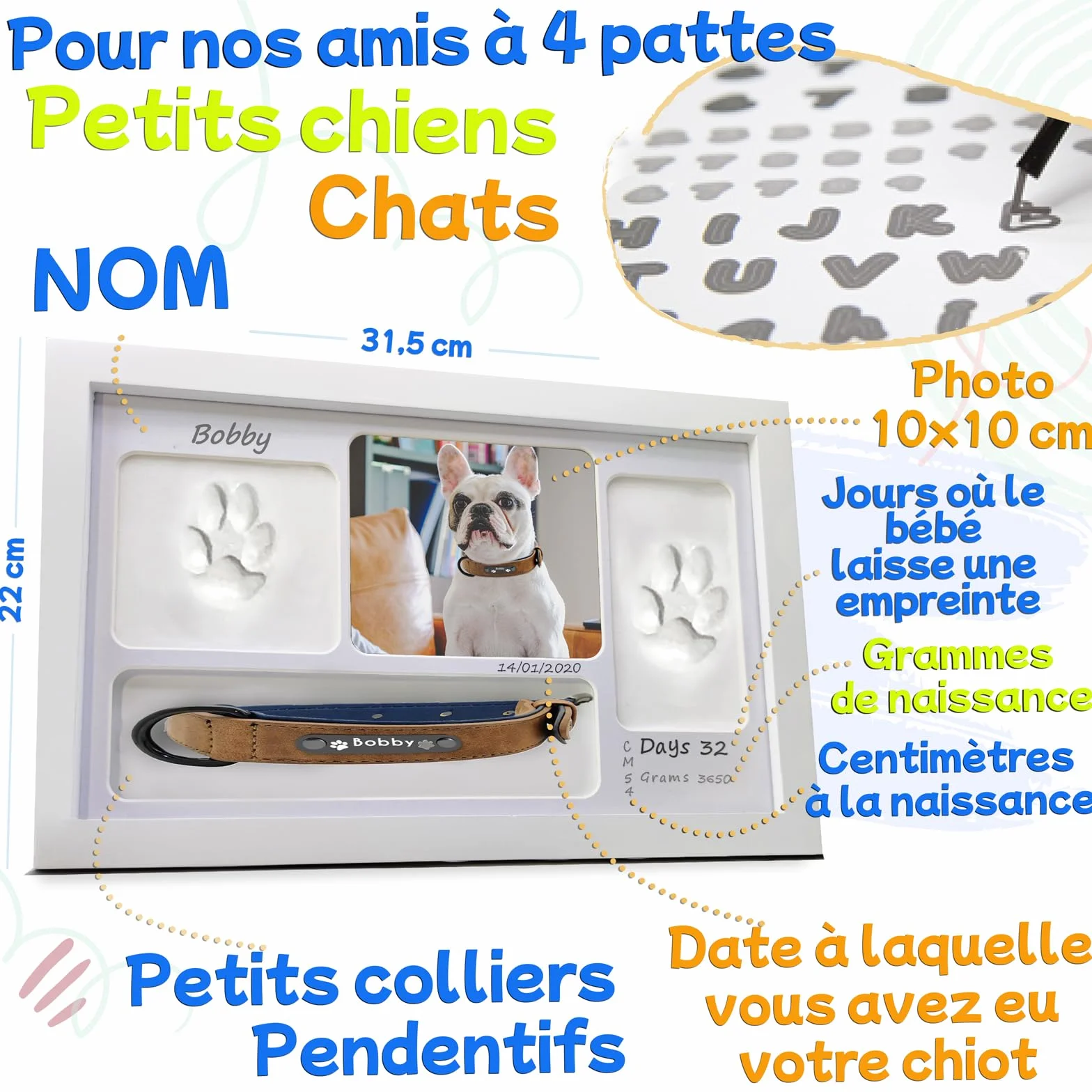 Cadre Empreinte Main Pied Bebe Personnalisable Avec NOM Kit Cadeau Naissance Garcon