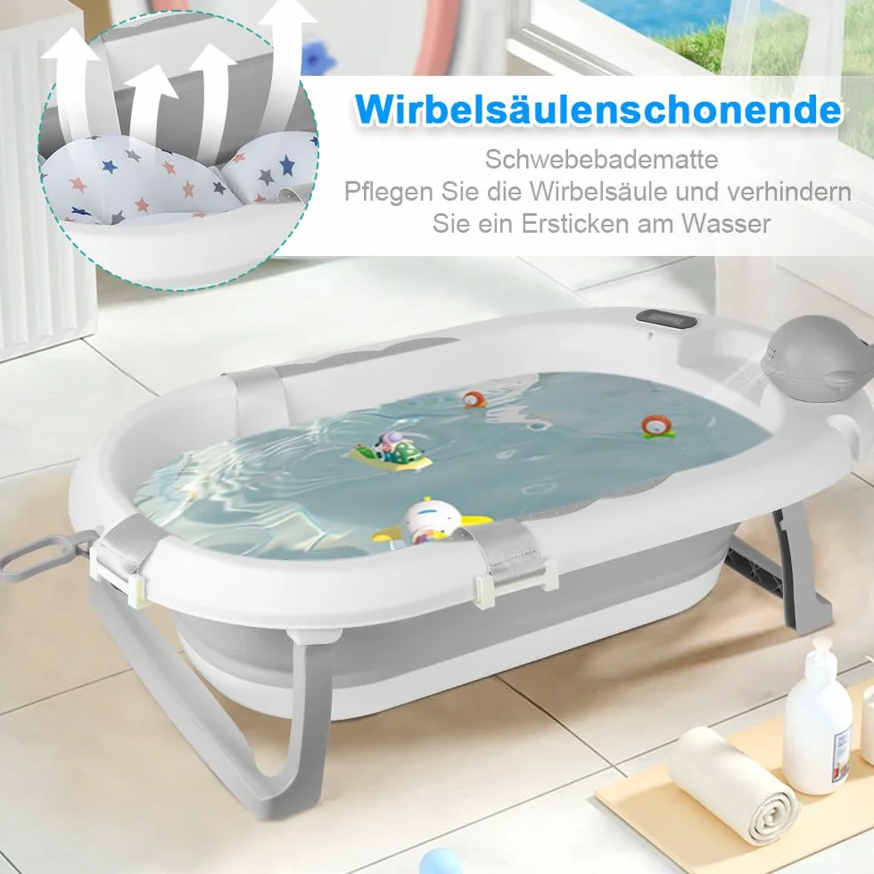 Baignoire pliable bébé avec support antidérapant 81,5 x 48 x 21 cm Gris
