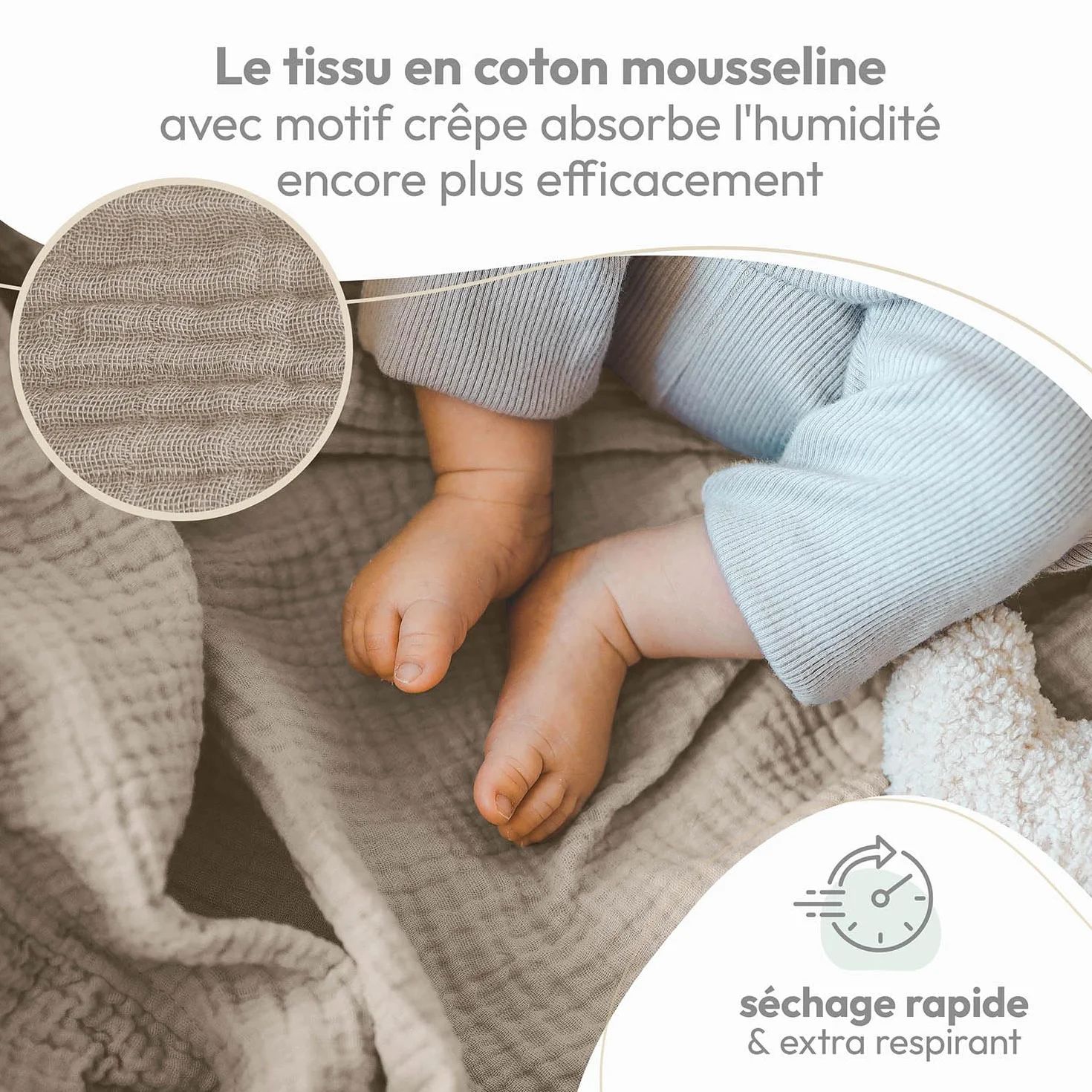 Laleni Lot de 5 langes bébé en pur coton 70x70 cm - Serviettes mousseline absorbantes lavables Beige