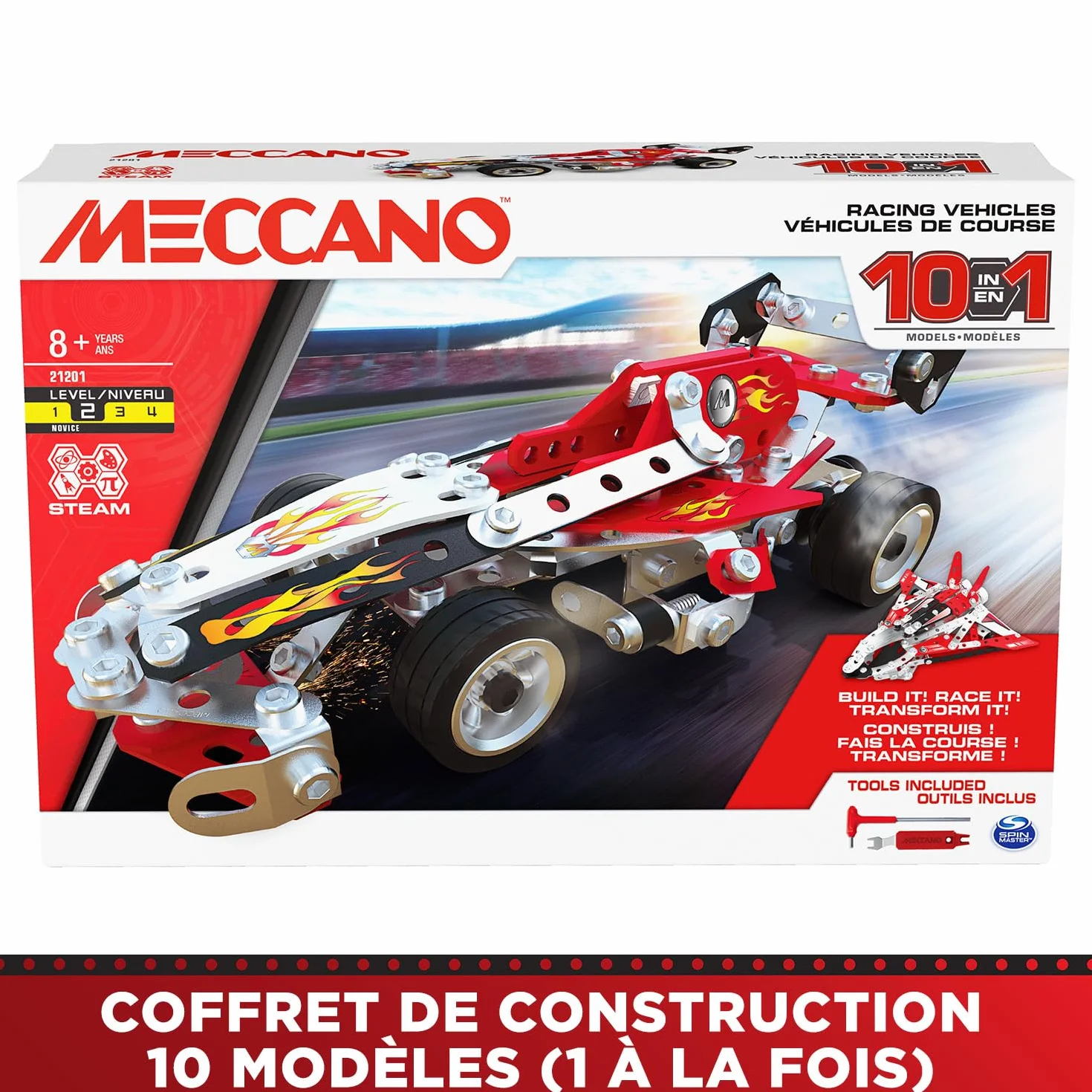 BANDAI Meccano Véhicules de Course 10 en 1 Coffret Construction 225 pièces Jouet Enfant 8 Ans+