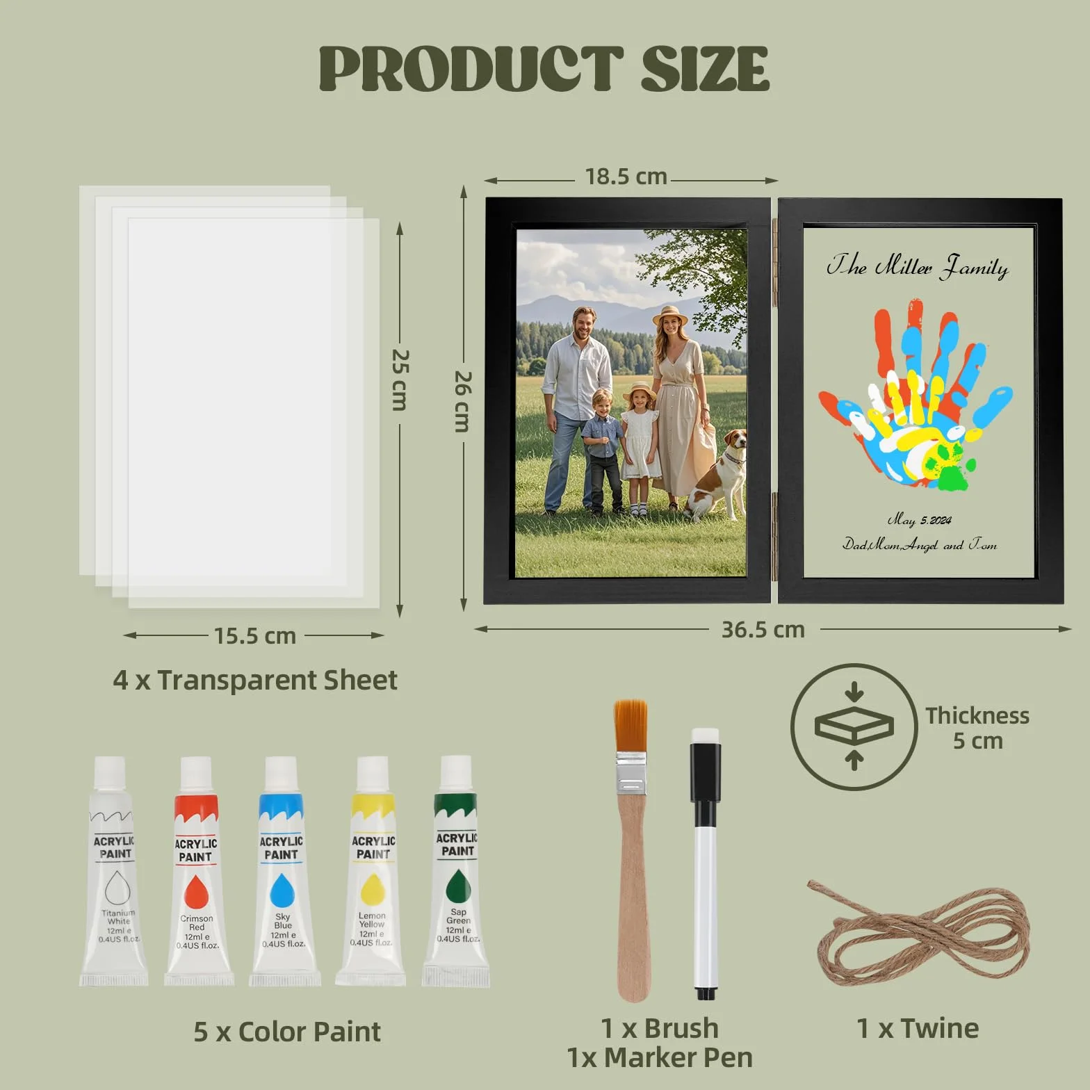 Nabance Empreinte Main Famille 4 Plaques Plexiglas 5 Couleurs Pigments Cadre Empreinte Famille Noir