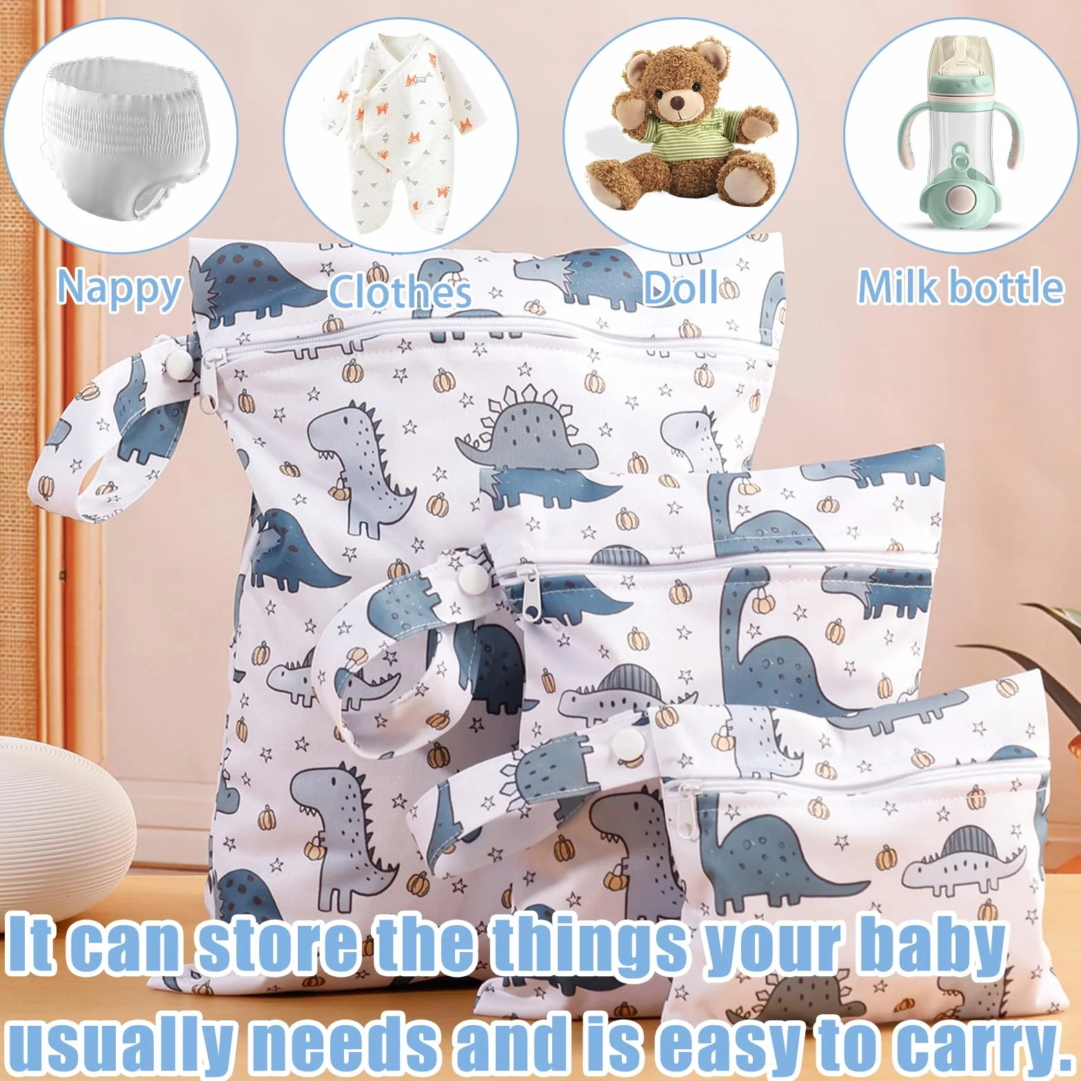 VPB Sac de Couche Réutilisable Imperméable Pochette Lavable Zippé Bébé Piscine Garderie