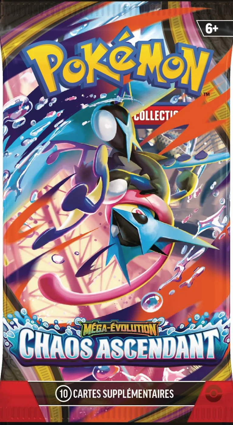 Pokémon Blister Trois boosters Méga-Évolution Chaos Ascendant Carte Promo Brillante