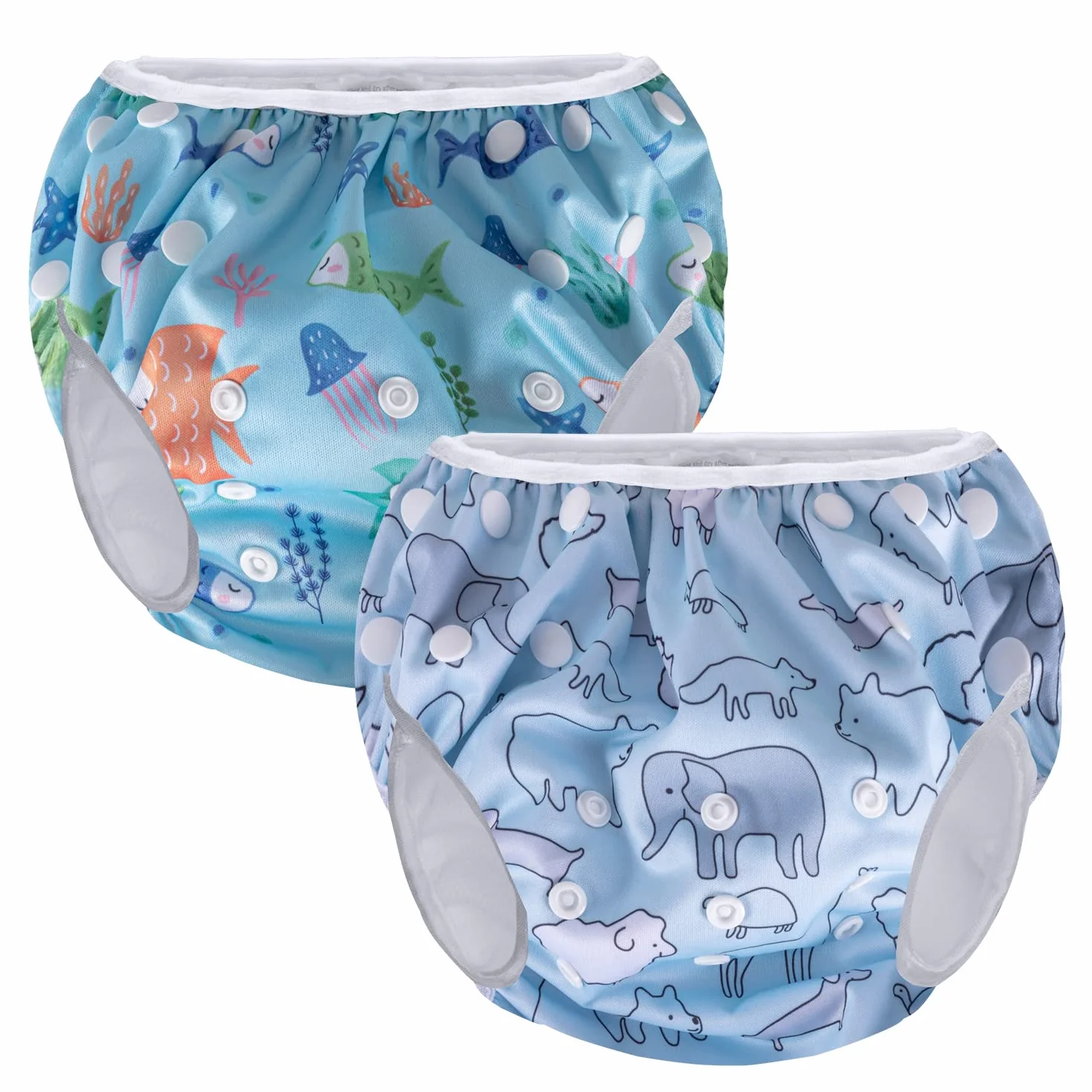 Teamoy Couches de natation réutilisables lot de 2, réglables lavables bébé garçons filles Monde sous-marin Monde animal