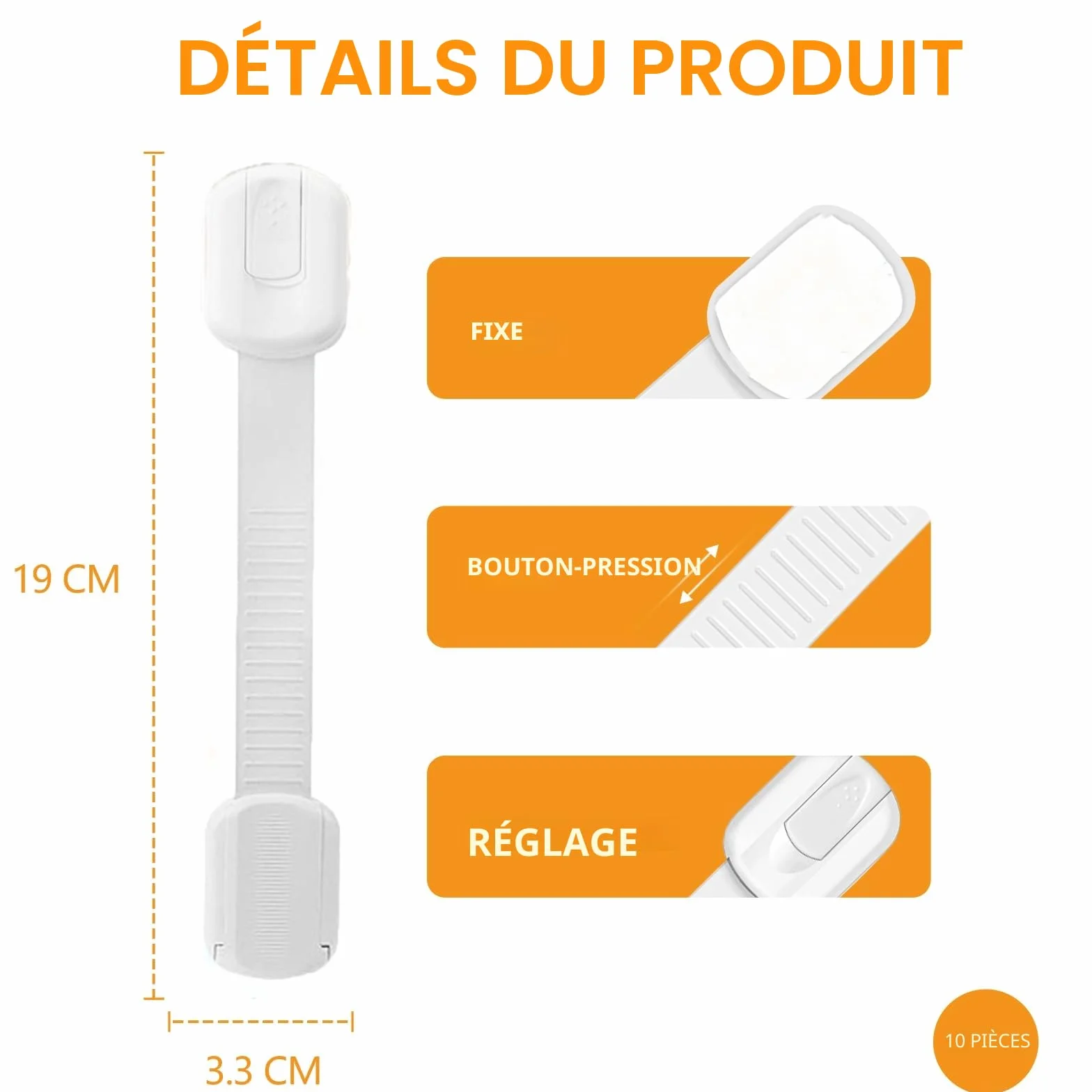Lot de 10 Sécurité enfant pour armoire bébé - Auto-adhésif serrure sans perçage