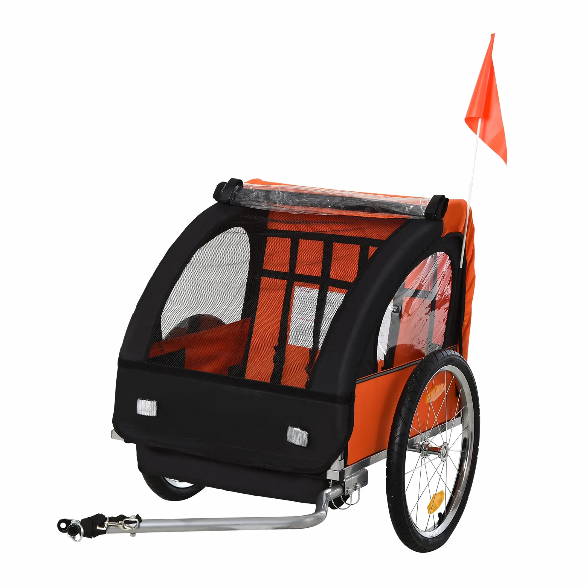 HOMCOM Remorque vélo enfants 2 sièges ceintures sécurité cadre acier housse Oxford Orange