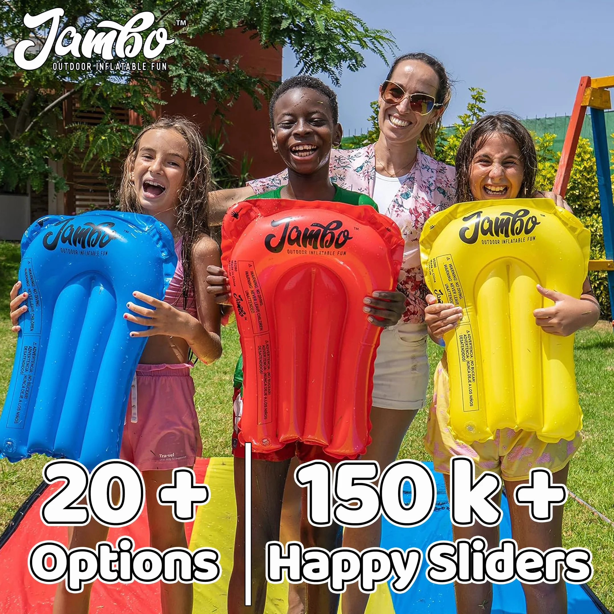 JAMBO Ventriglisse Toboggan Aquatique 610 cm Tapis de Glisse Eau Enfant Triple Piste avec 3 Bodyboards