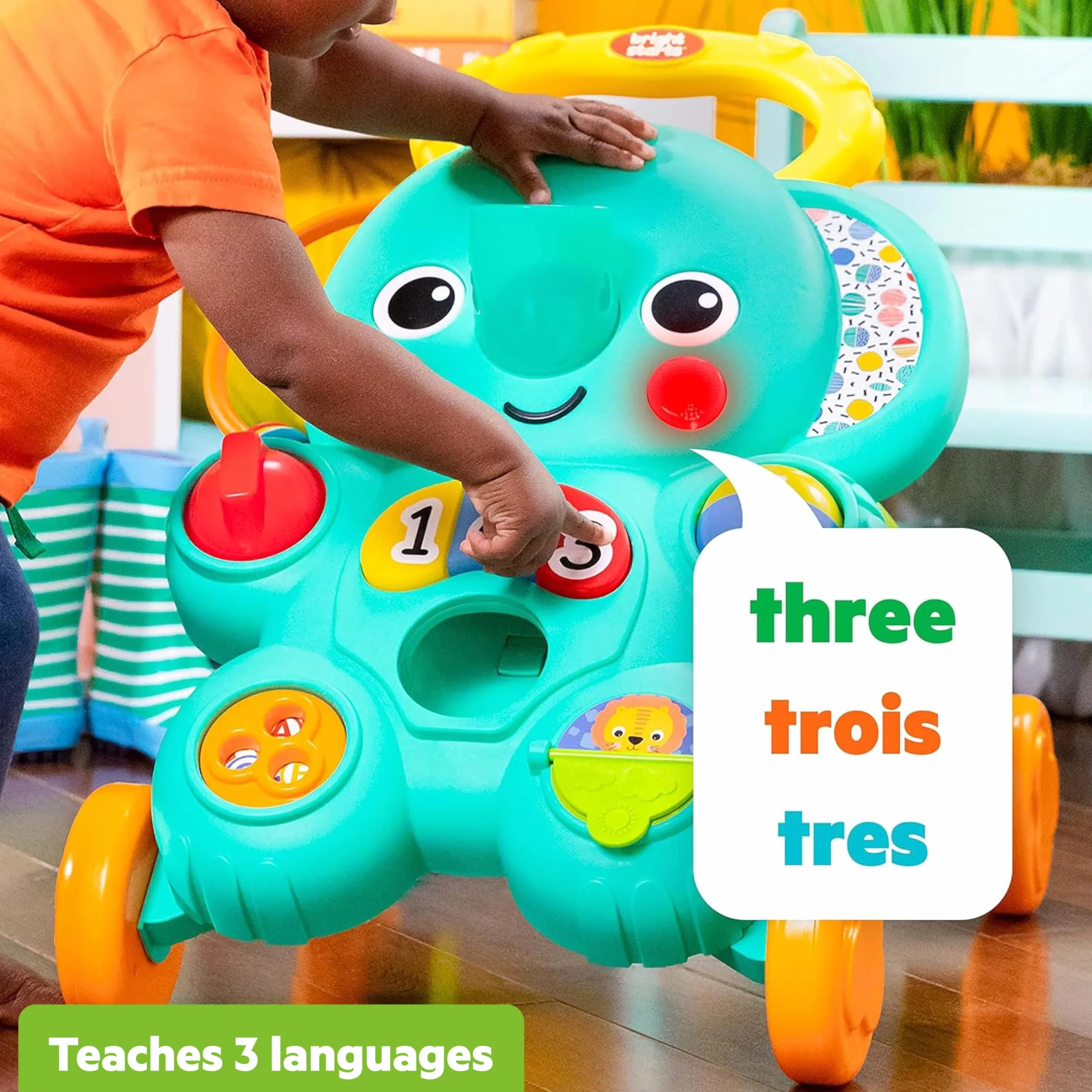 Bright Starts Trotteur et Jeux de Balles Stroll 'n Roll Éléphant Lumières et Sons 6 Mois+