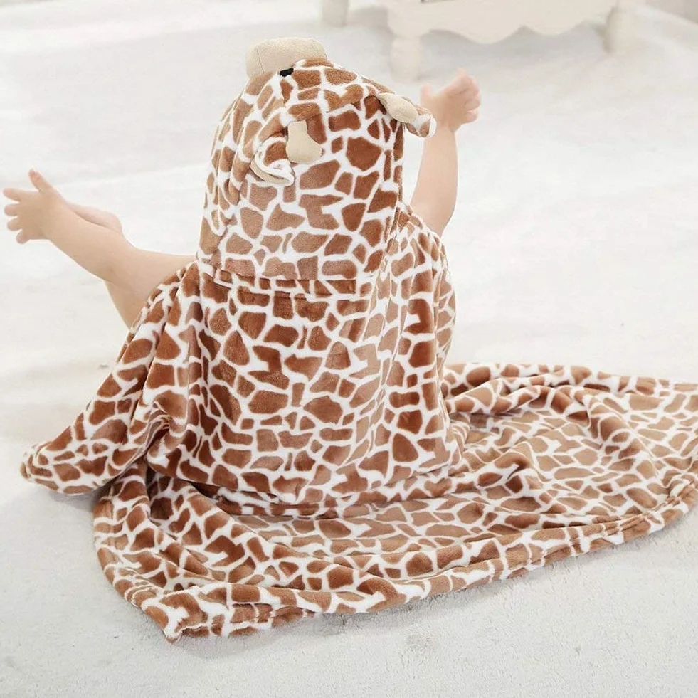 Serviette à Capuche pour Bébé Couverture de Flanelle Douce Peignoir Conception Animaux Poncho Bébés Garçons Filles