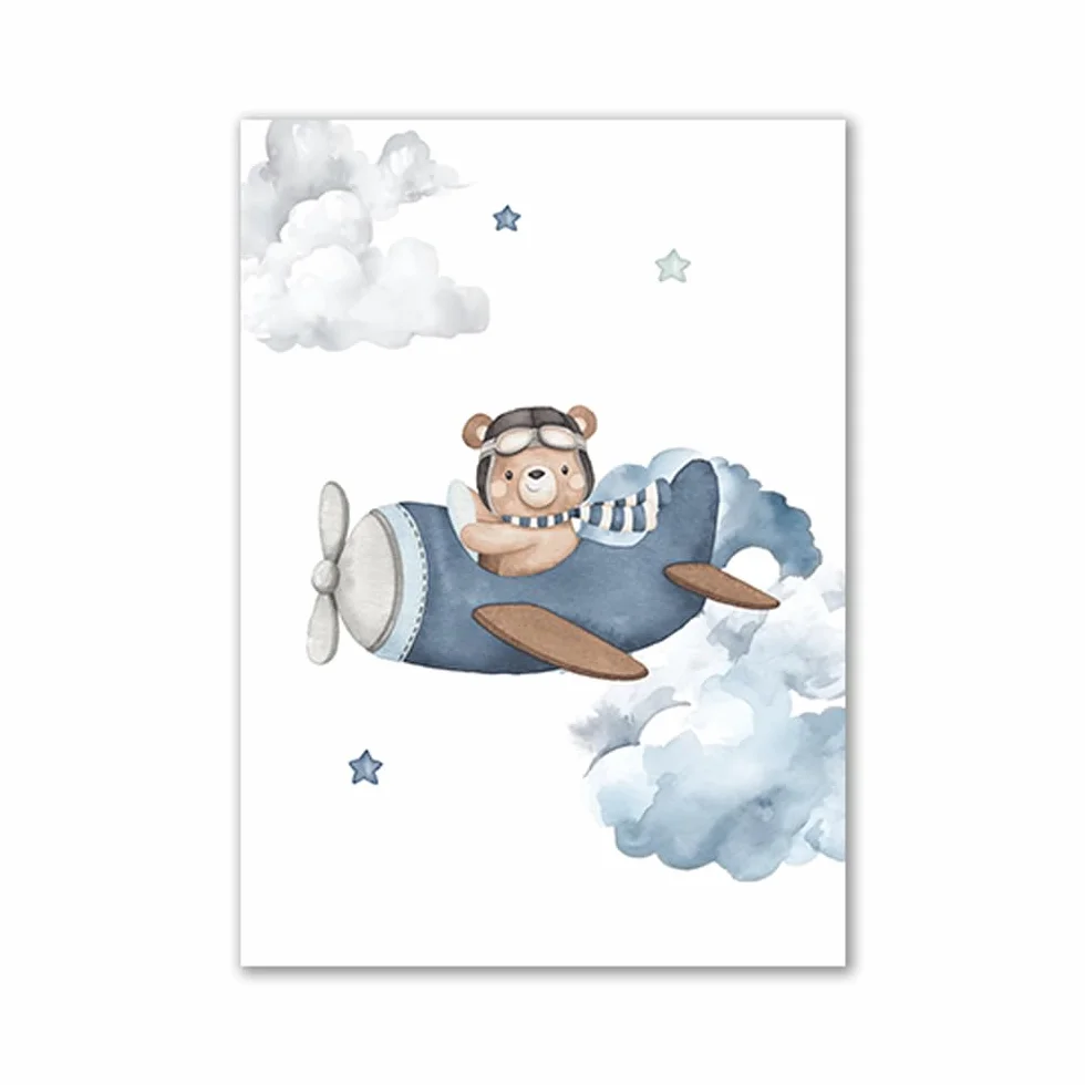 Affiche Chambre Bébé Nounours 30x40cm Poster Bleu Enfant Tableau Personnalisé Prénom Garçon Toile Décoration Ourson