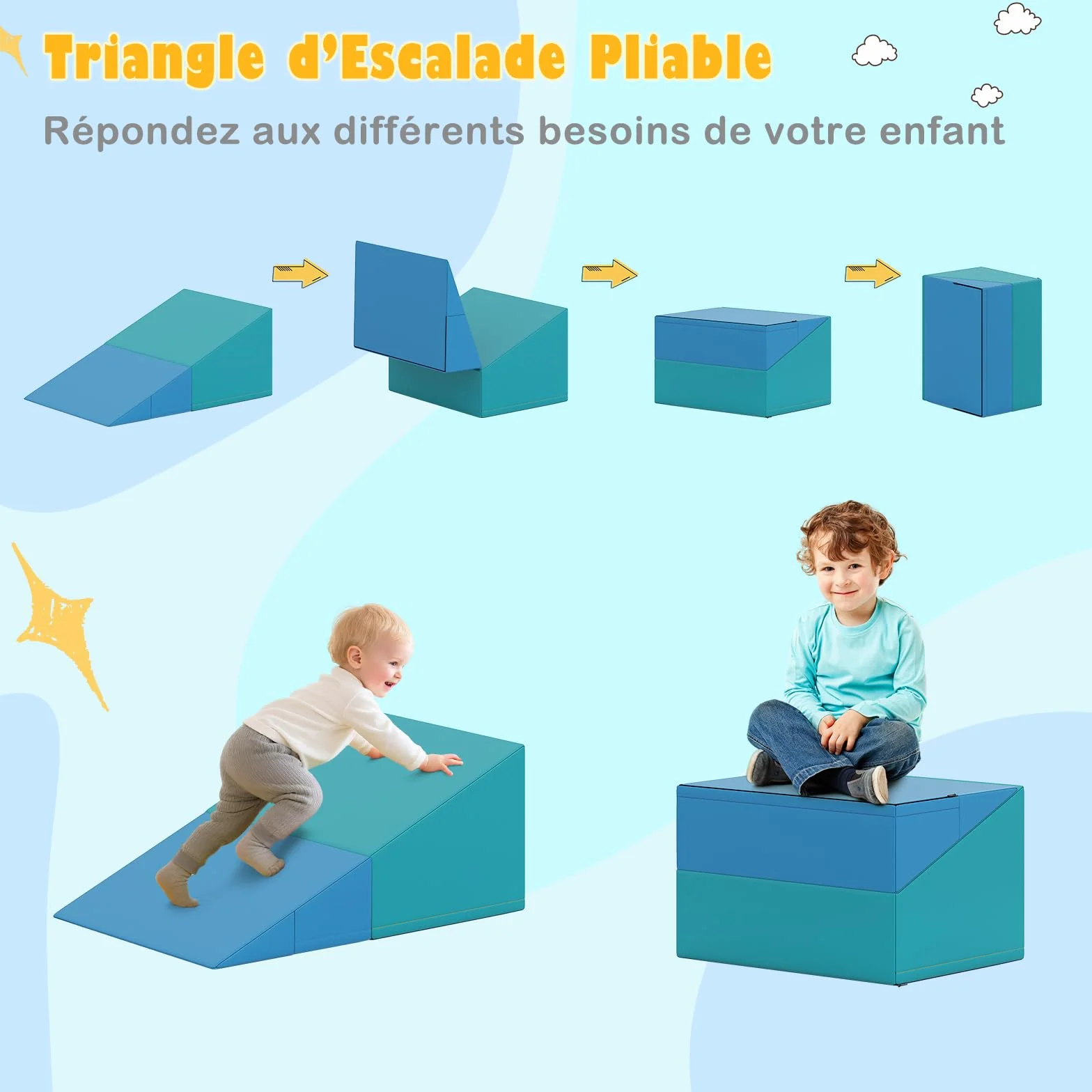 COSTWAY Module Motricité Bébé 7 PCS avec Toboggan Escalier, Parcours Motricité Mousse Housse PU Bandes Agrippantes, Jouets Éducatifs Enfants Préscolaire Rouge