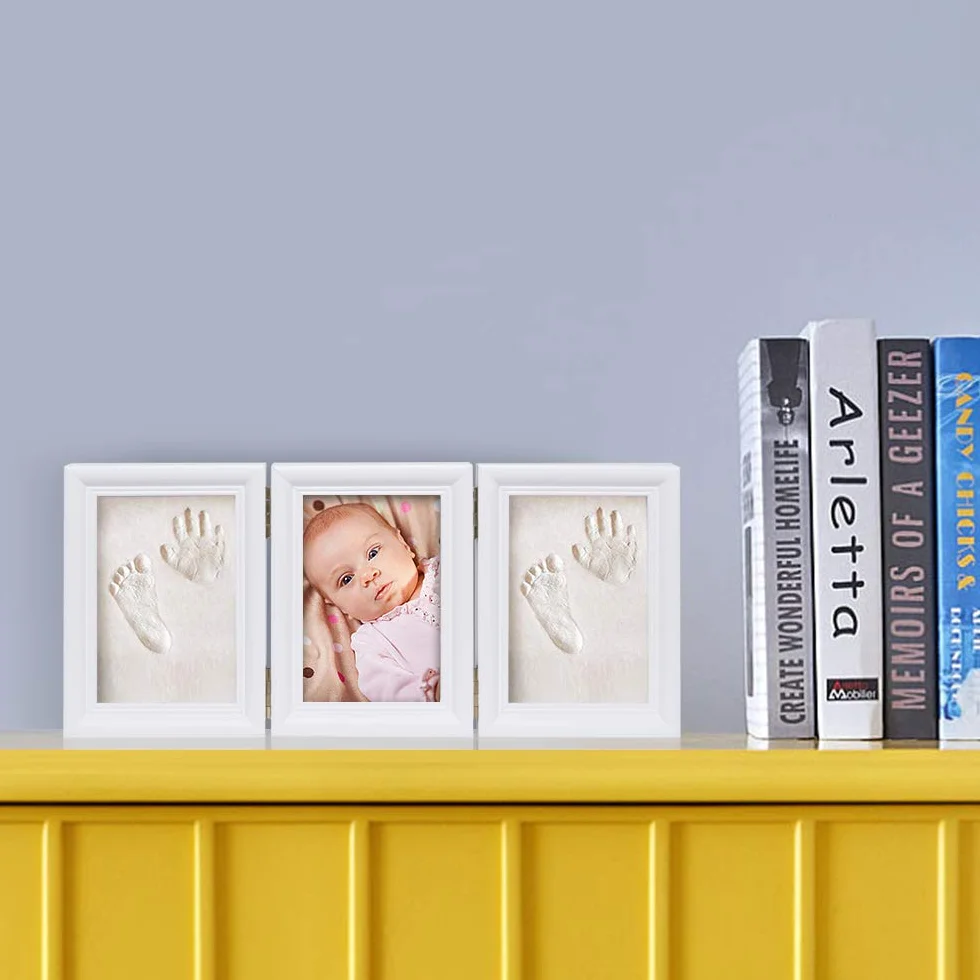 Kit de souvenir pour bébé Empreinte main ou pieds avec cadre en bois
