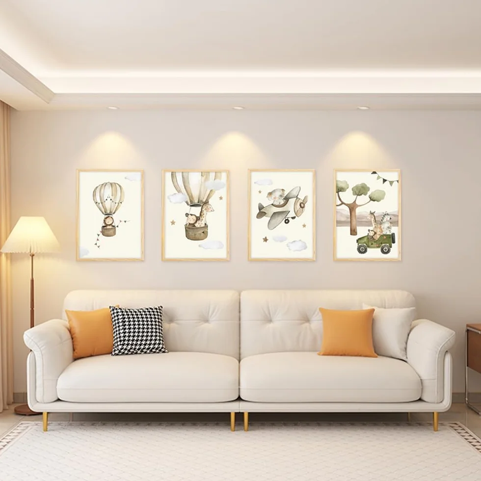 Affiches Chambre Enfant Animaux Forêt A4 Poster Décoration Murale Lot de 4
