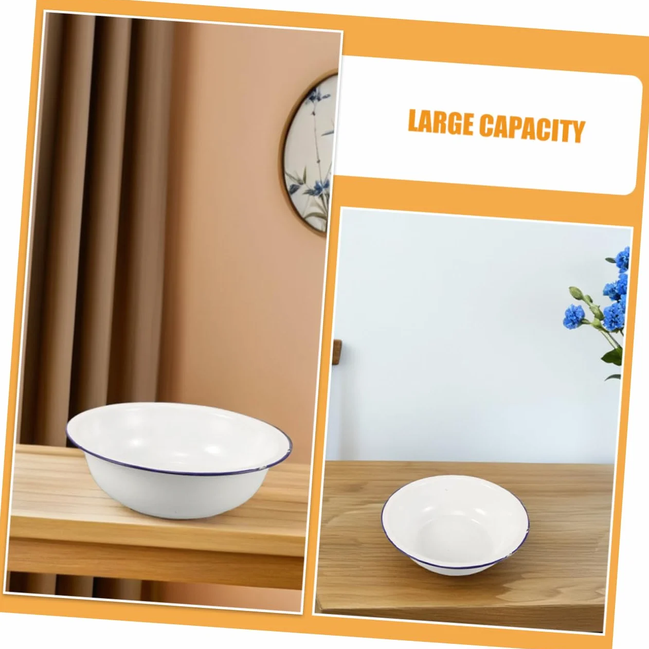 Bassin Grosse Capacité Émail Blanc Vintage pour Bain de Pieds Facile à Nettoyer