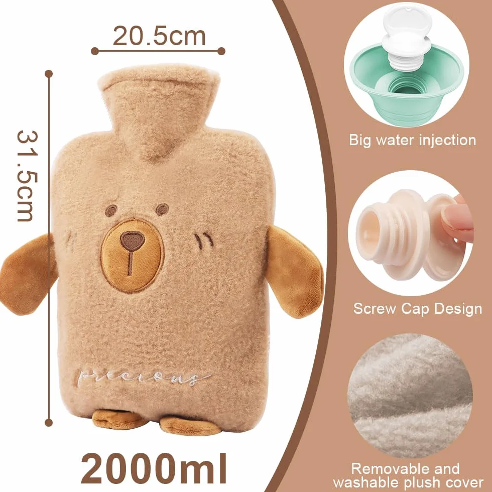 FIVAVA Bouillotte Enfant 2L, Peluche Eau Chaude avec Housse pour Mains et Pieds