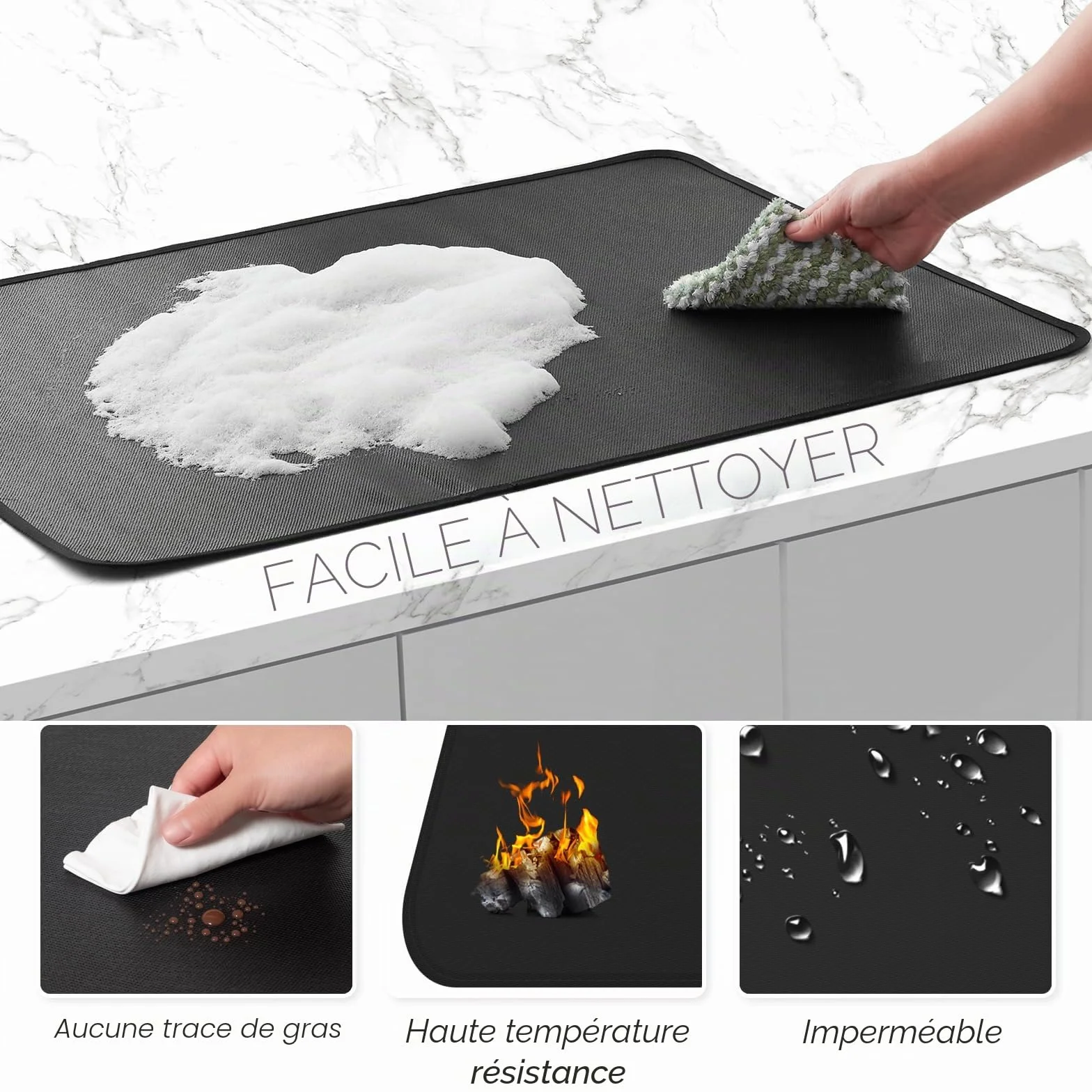 Couvre-plaque ignifuge et imperméable cuisinière électrique verre 53 x 91 cm noir