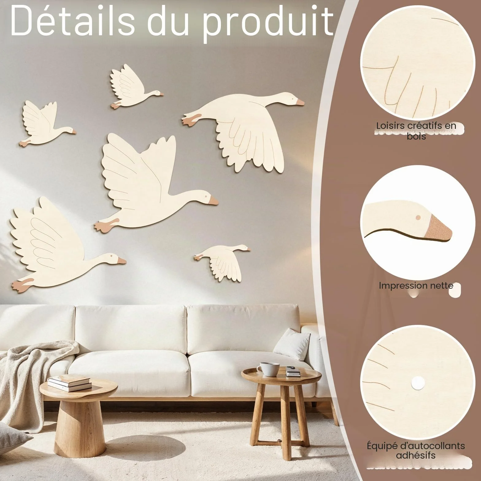 Sticker Mural Enfant Cygne Décorations Muraux Chambre Enfant Ensemble DIY Bois Adhésifs Forts