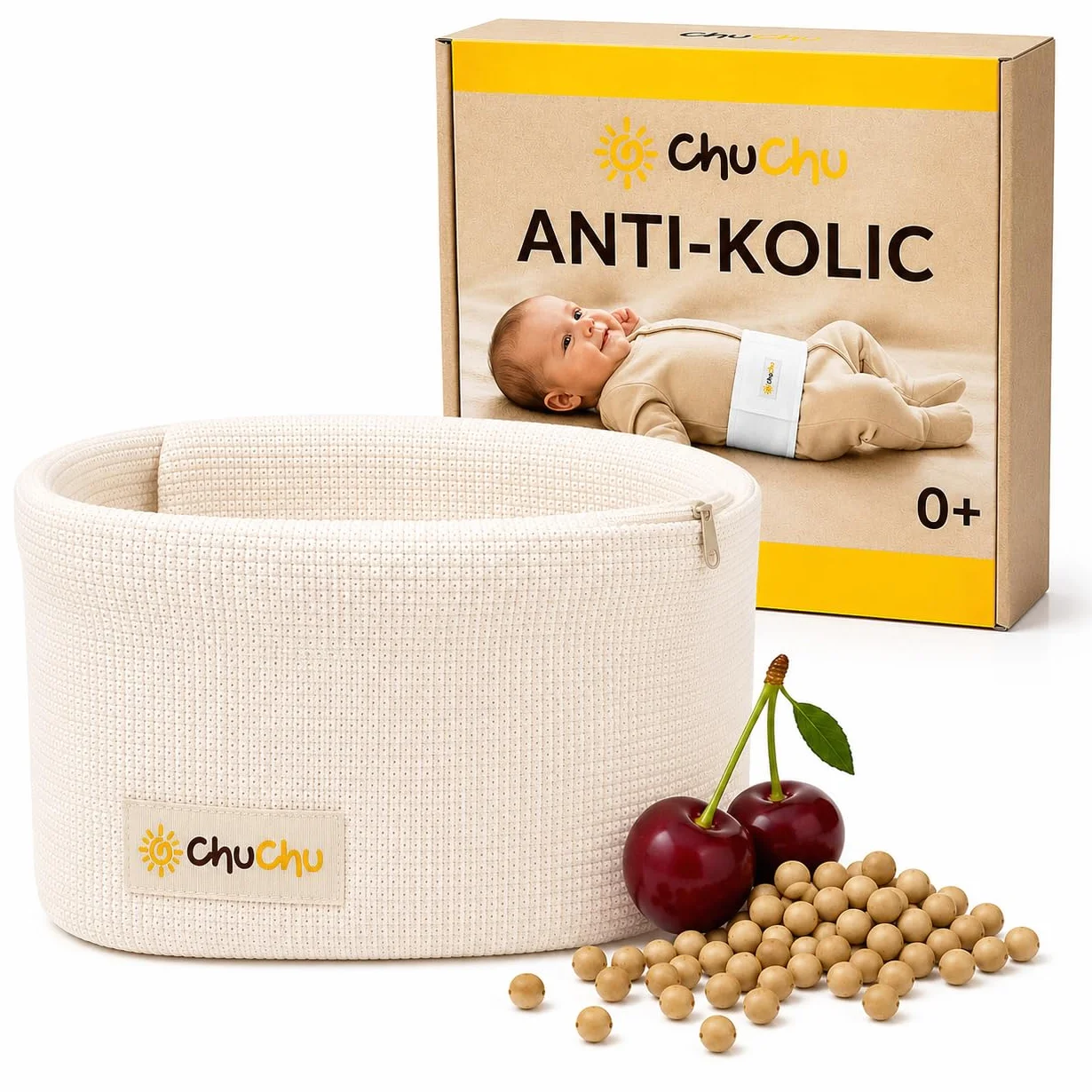 Ceinture Chauffante Bébé Anti-Coliques Bouillotte aux Noyaux de Cerise 100% Coton