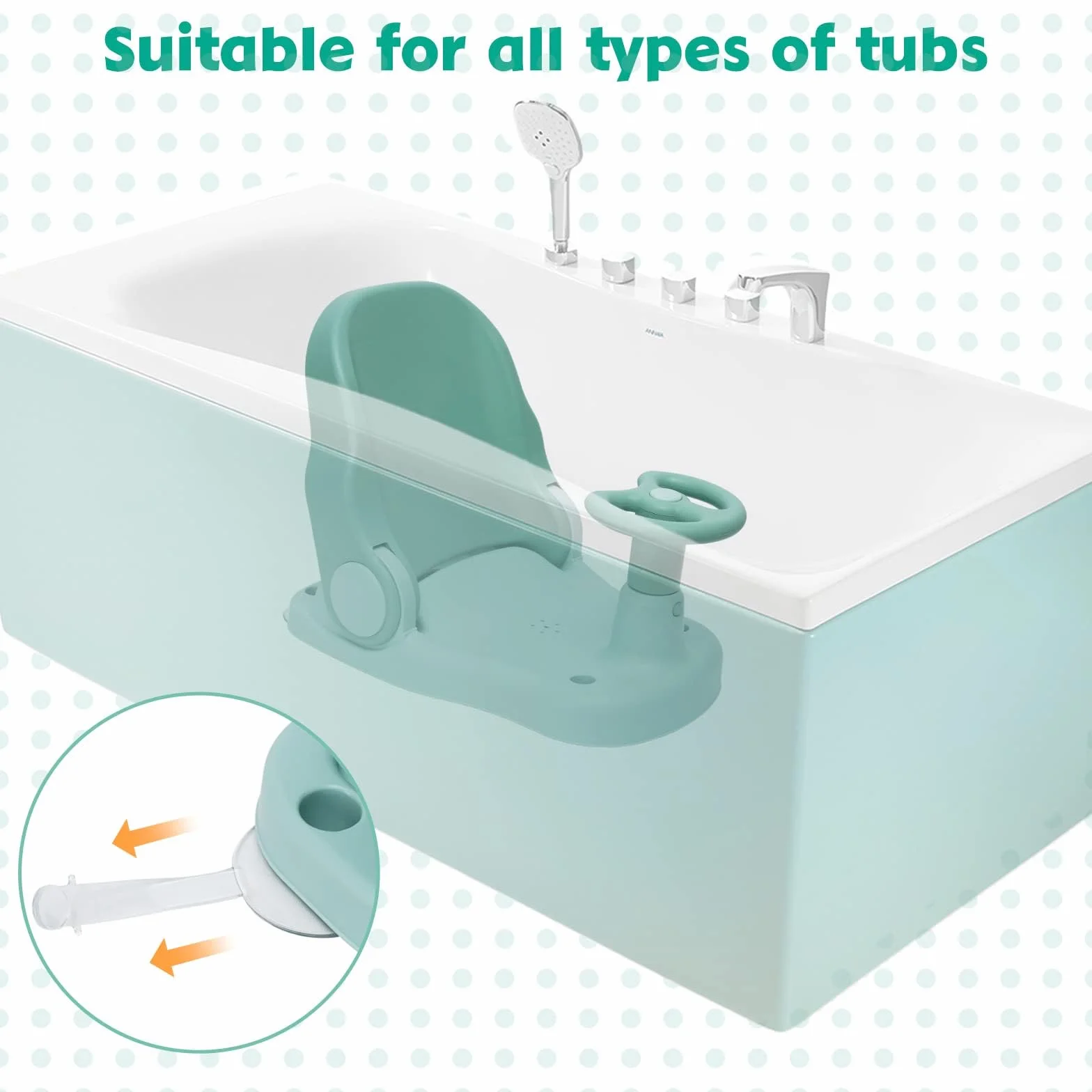 Chaise de Bain Bébé 6-24 Mois Dossier Réglable 4 Ventouses Pliable Antidérapant