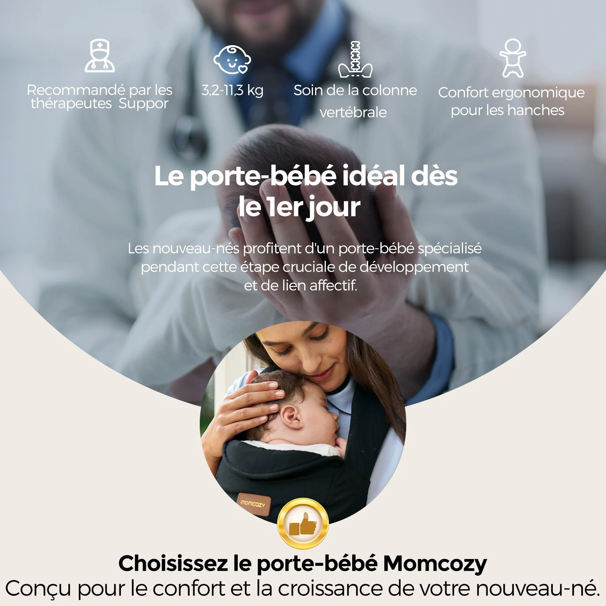 Momcozy Porte-bébé nouveau-né dès la naissance 3-11 kg Noir