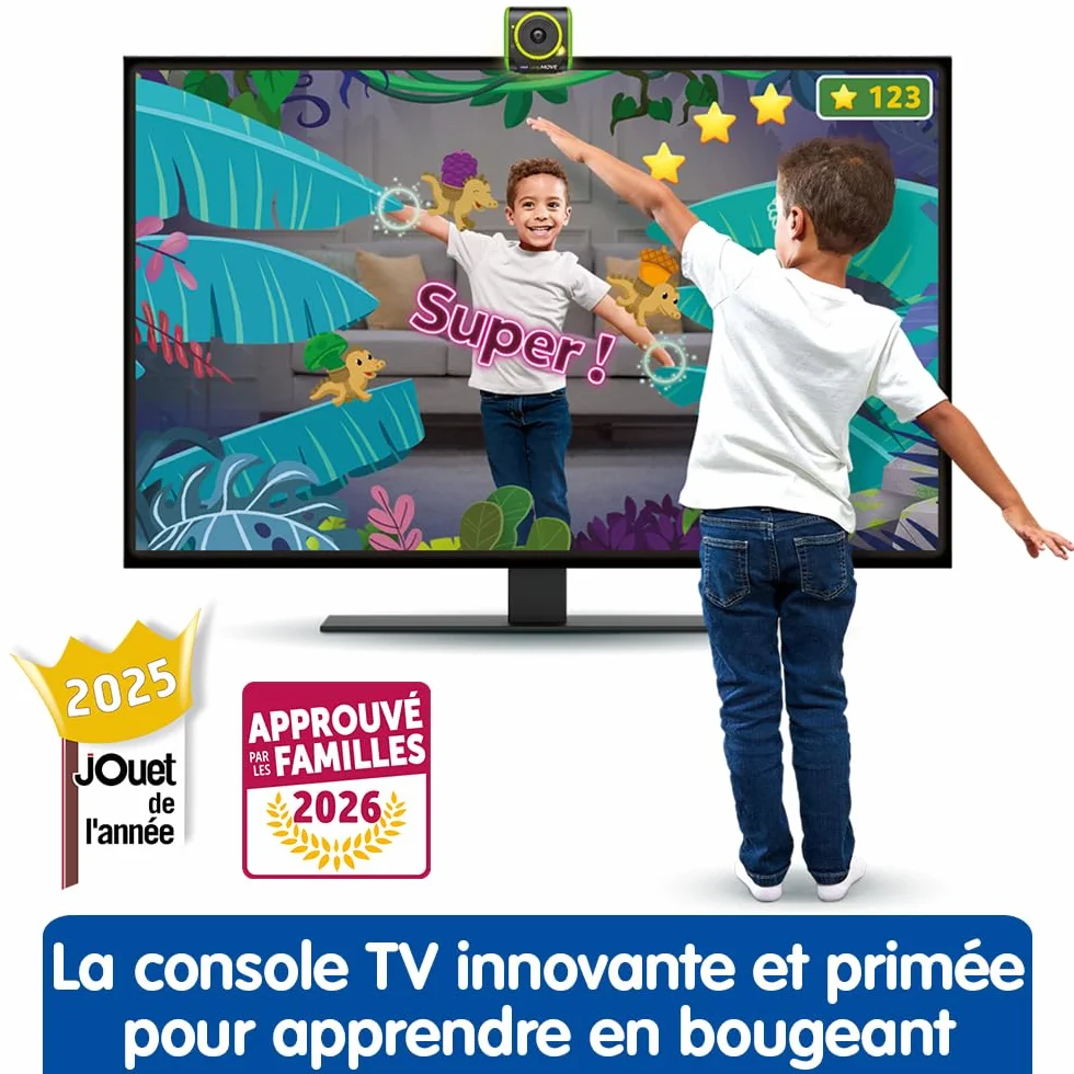 VTech LeapMOVE Console TV Éducative avec 25 Aventures et Jeux Éducatifs, Plug & Play USB-C/HDMI, Cadeau Enfant Dès 4 Ans