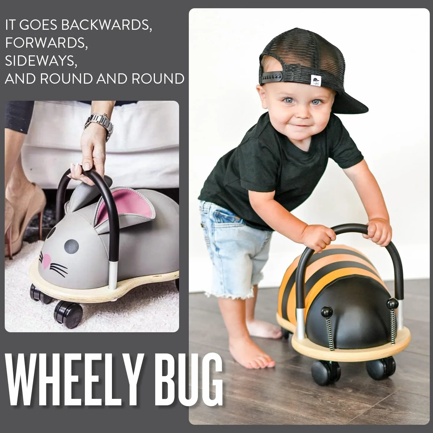 Wheely Bug Trotteur Souris multi-directionnel bois 1-3 ans