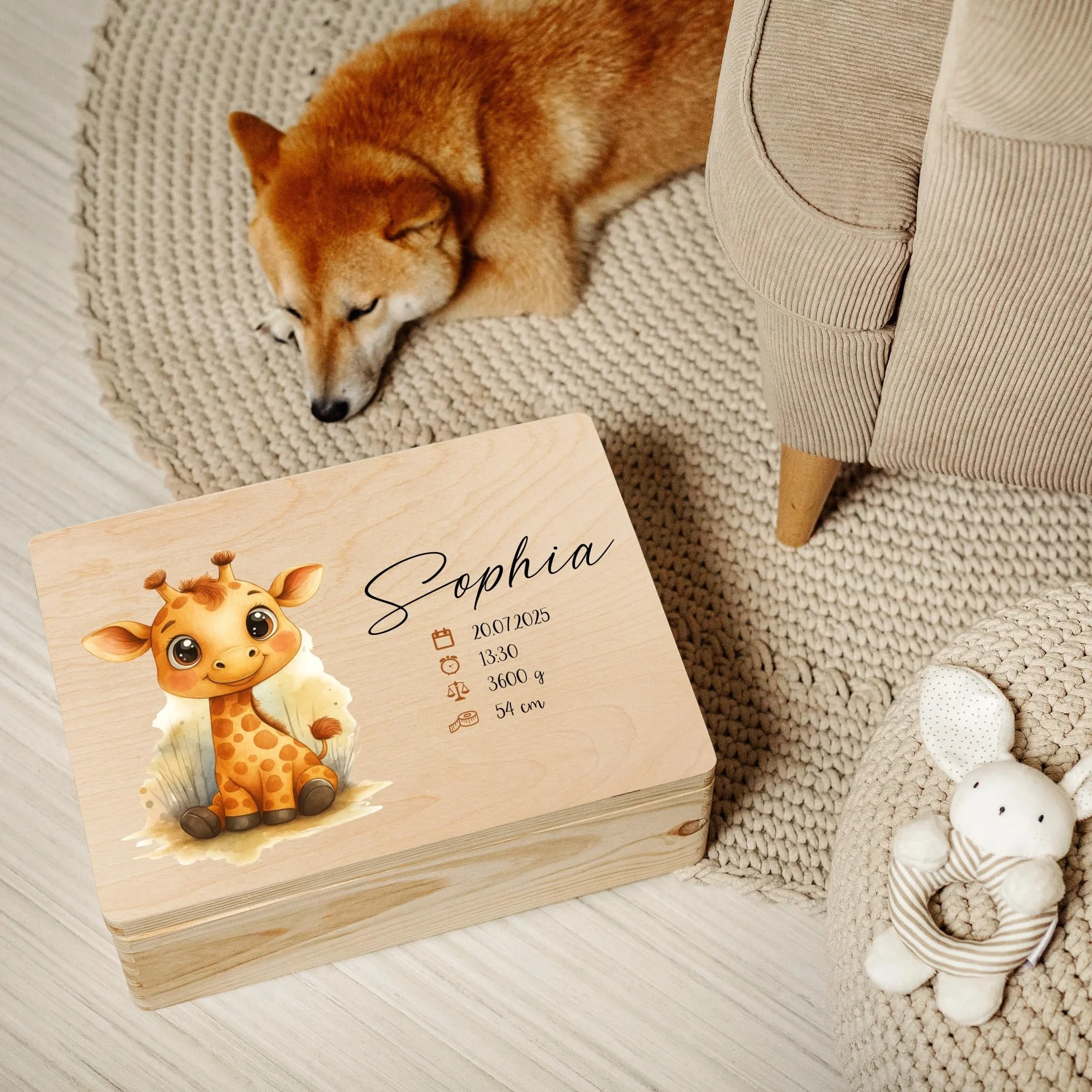 Creative Deco Boîte à Souvenirs Bébé Personnalisé Animaux de la Forêt 40 x 30 x 14 cm Cadeau Naissance Fille Garçon Bois