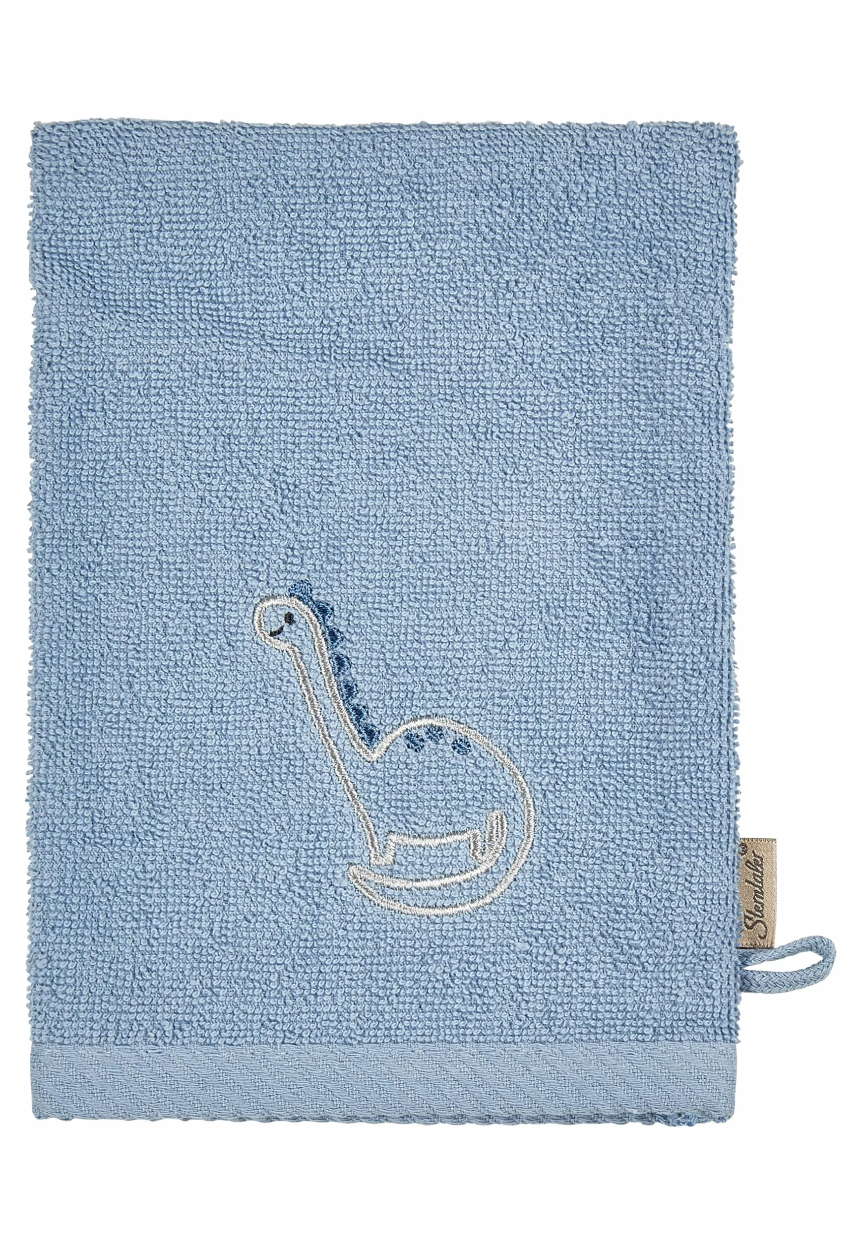 Sterntaler Dino Rexi Lot de 2 gants de toilette en tissu éponge pour bébé en coton absorbant Bleu