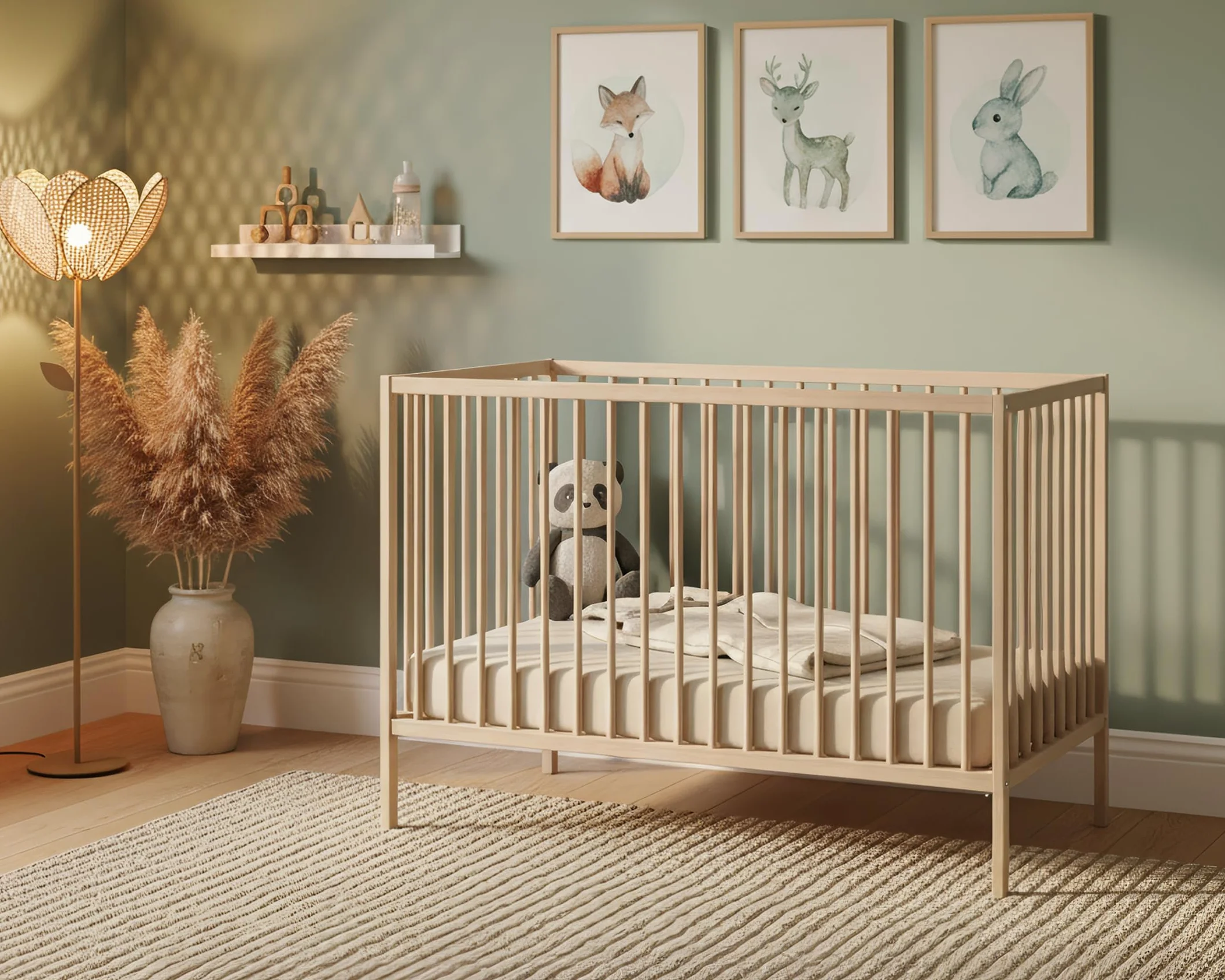 Lit bébé 60x120cm Hêtre Brut Bois massif Sommier réglable 3 hauteurs
