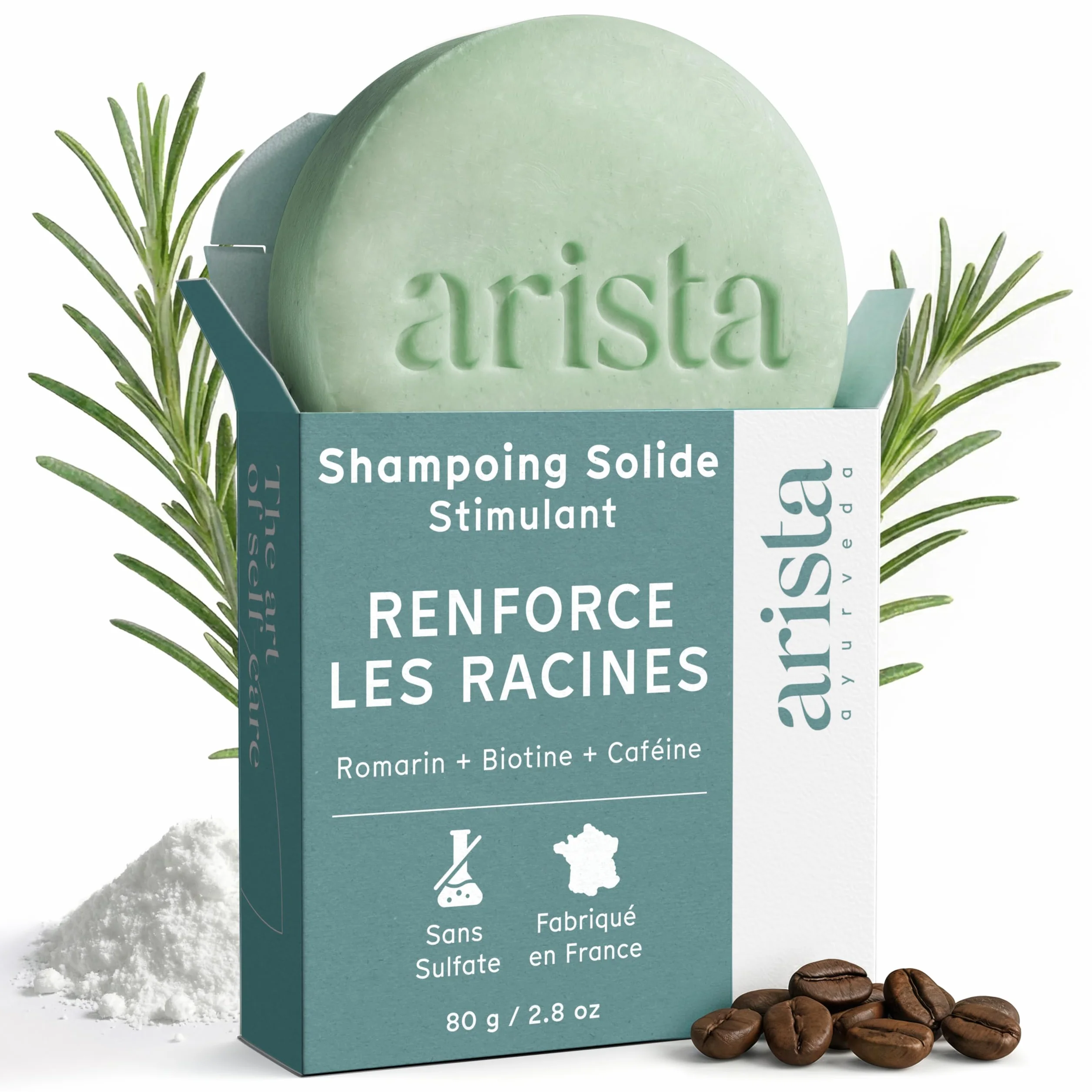 Shampoing Solide Romarin & Biotine, Shampoing Volume Cheveux Fins et Plats, Apporte Volume et Légèreté, Favorise la Croissance, Sans Paraben, Sans Silicone, Sans Sulfate, Vegan (80 g)