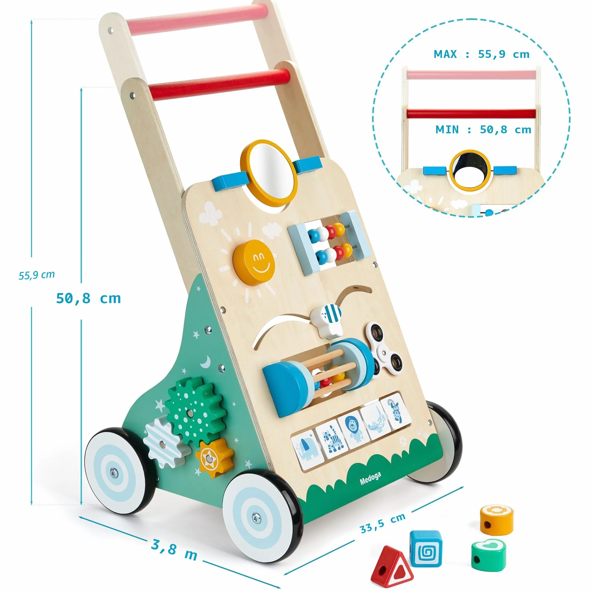 Trotteur en bois 10 en 1 chariot de marche bébé roues caoutchouc centre d'activité aide marche jouet garçons filles