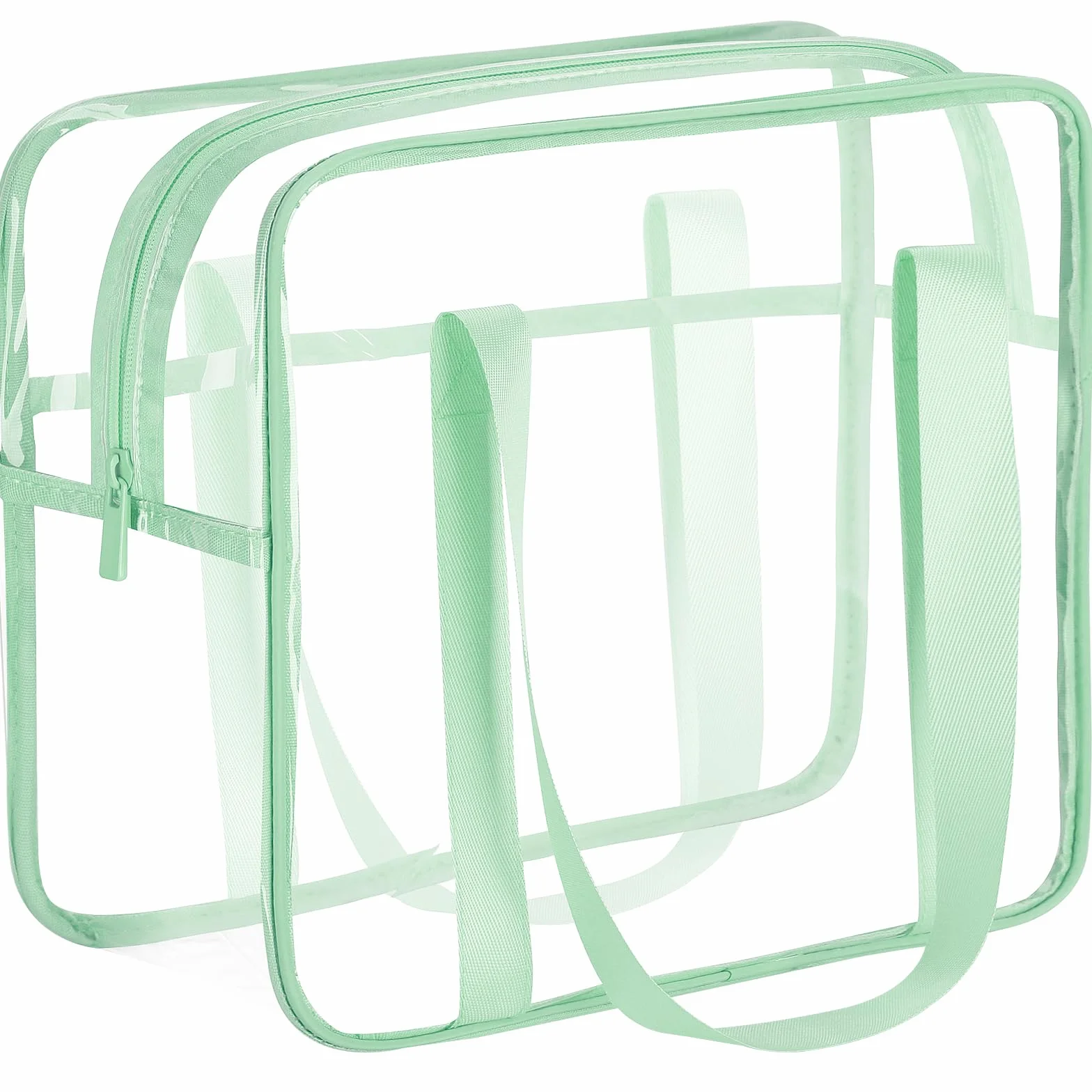 Trousse de maquillage transparente extra large en PVC transparent, étanche, vert