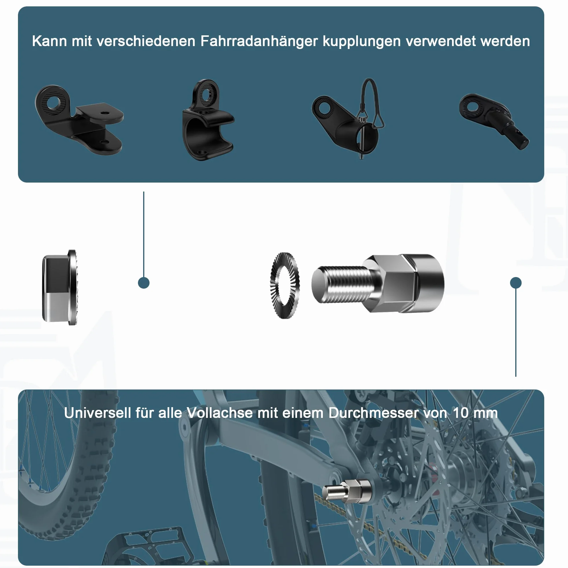 EMTB Adaptateur d'essieu universel pour remorque vélo