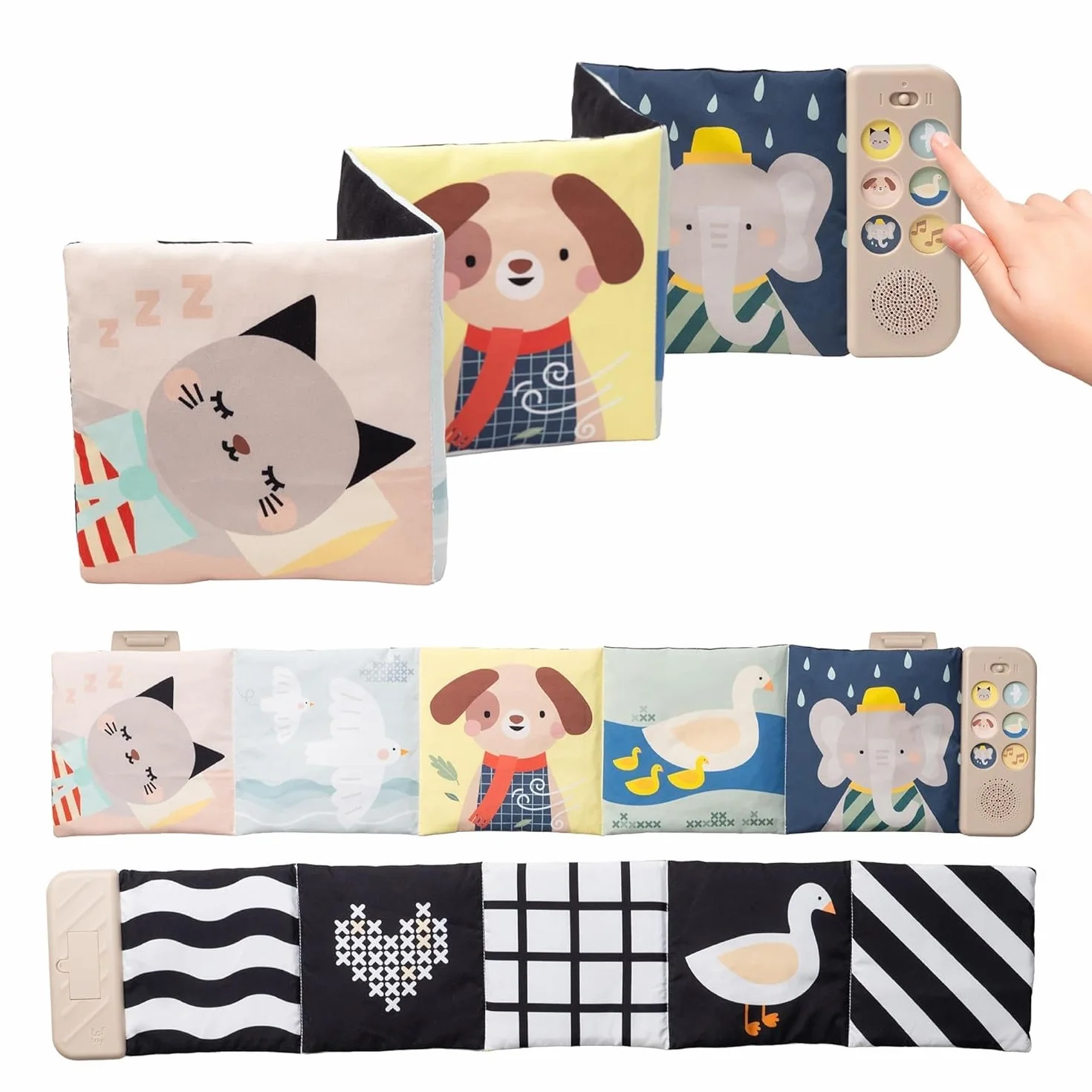 Taf Toys Livre Musical Bébé Double Face 12 Sons & Mélodies Noir & Blanc Couleurs Lit Poussette