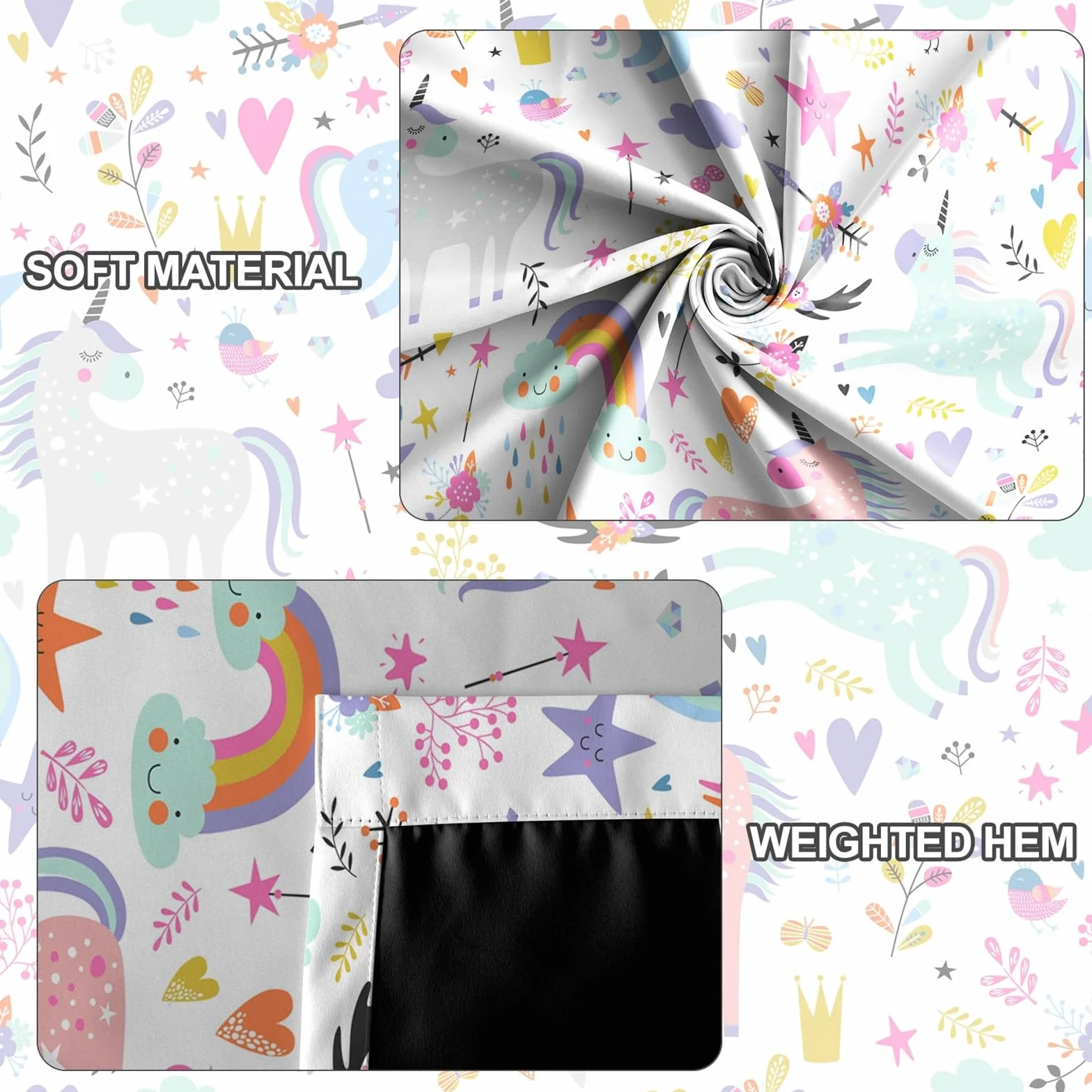 Rideau occultant arc-en-ciel nuage pour chambre d'enfants 135x245cm 2 panneaux