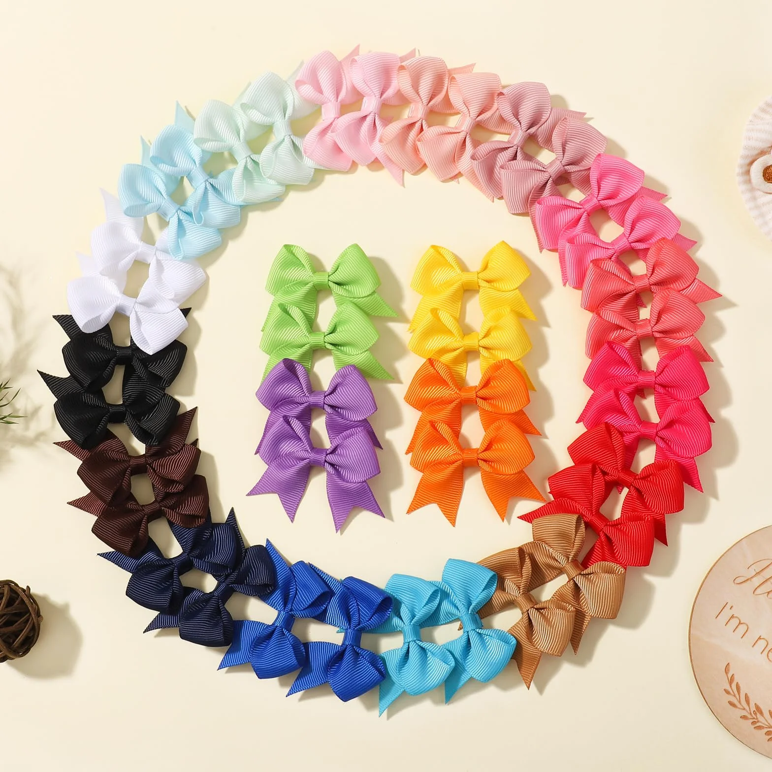 Barrettes à cheveux en ruban gros-grain pour enfants 6 cm Lot de 40