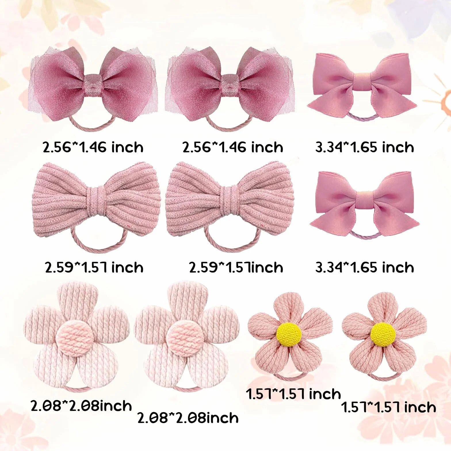 AzureRay Lot de 10 chouchous à cheveux avec nœuds rose et motif floral pour filles