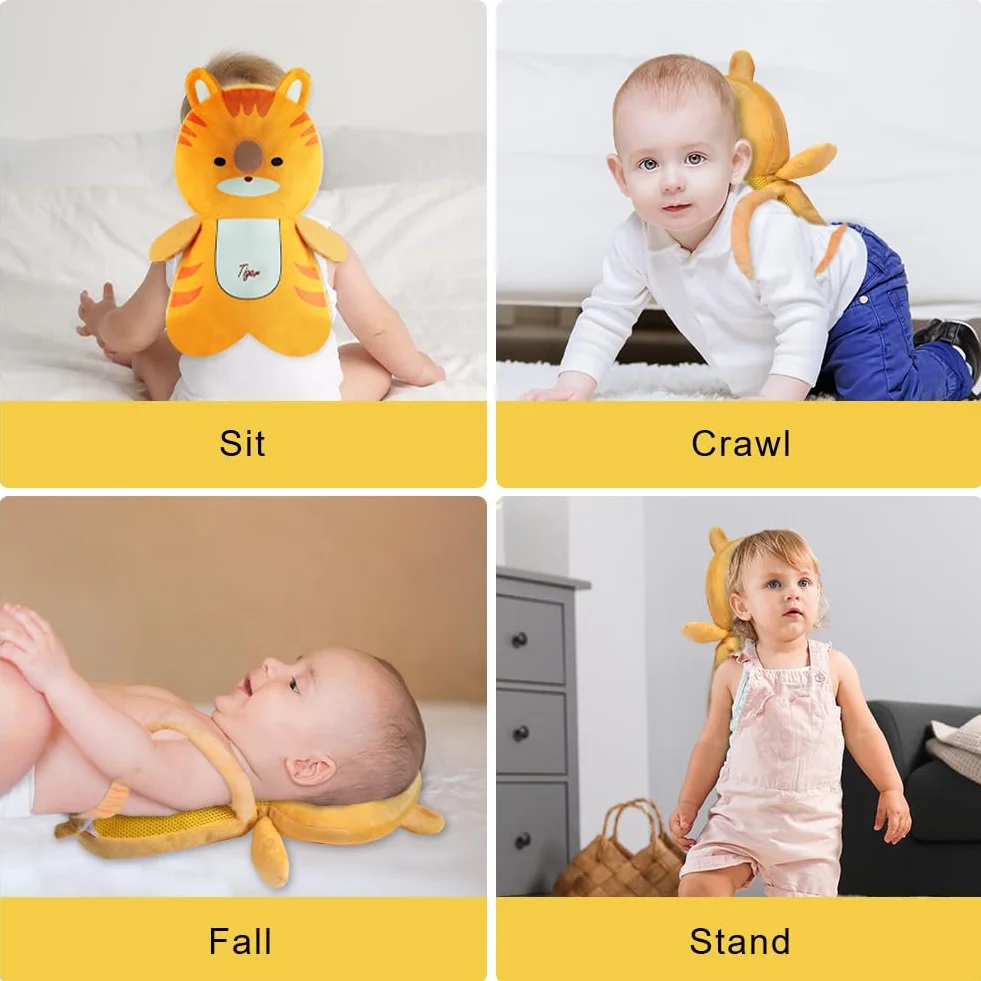 Vicloon Coussin de Protection de la Tête pour Bébé Réglable avec Genouillères, Harnais de Sécurité 4-24 Mois Tigre Orange